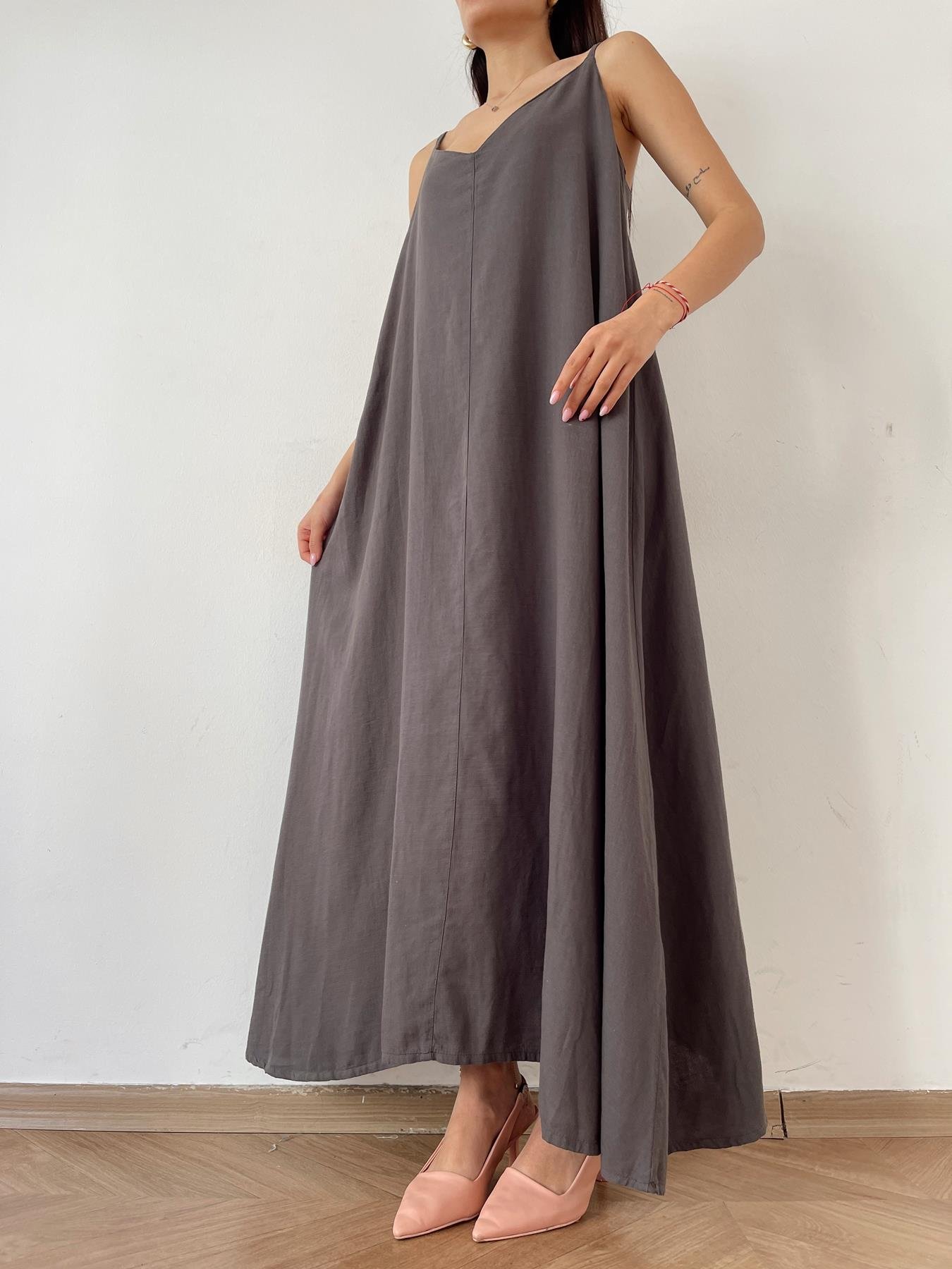 Askılı Uzun Elbise ANTRASİT