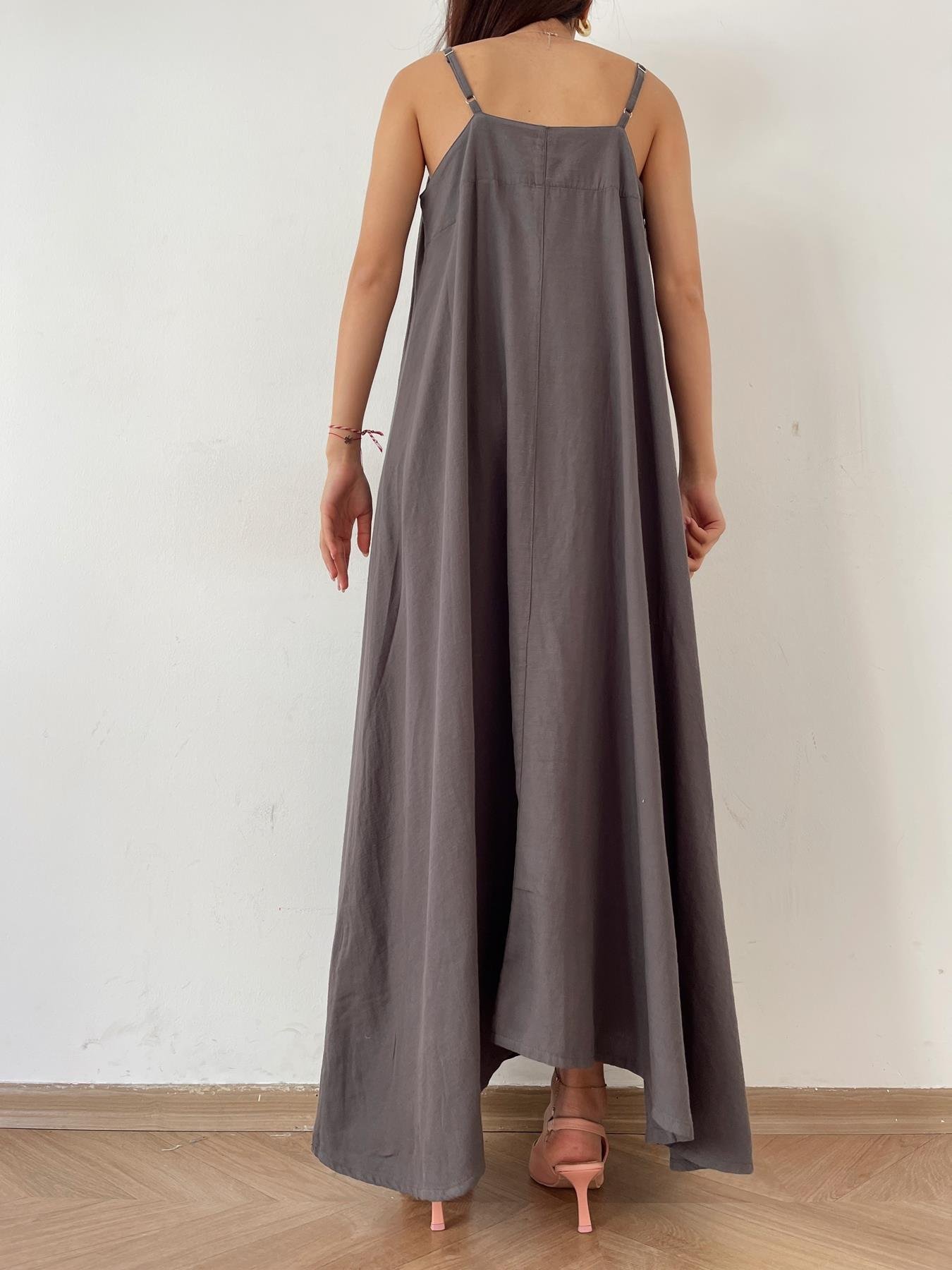 Askılı Uzun Elbise ANTRASİT