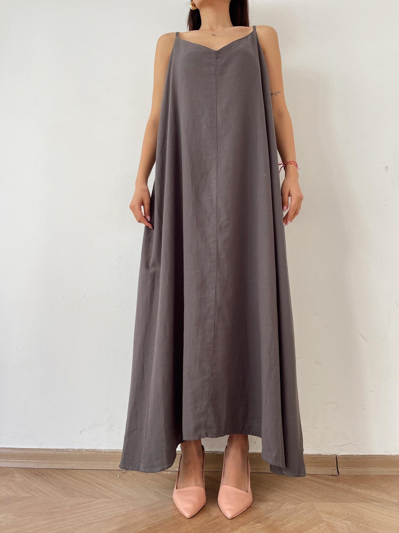 Askılı Uzun Elbise ANTRASİT