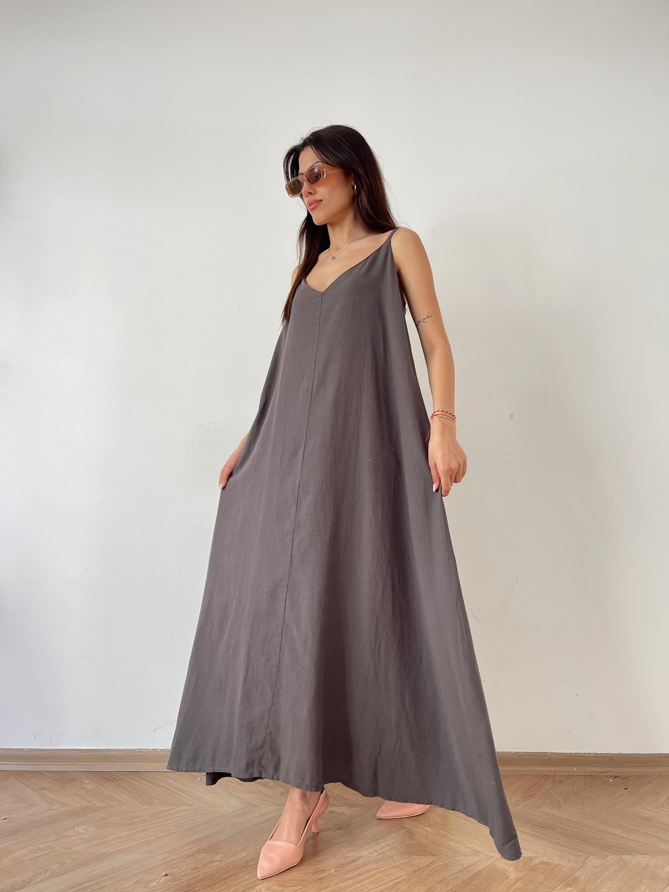 Askılı Uzun Elbise ANTRASİT