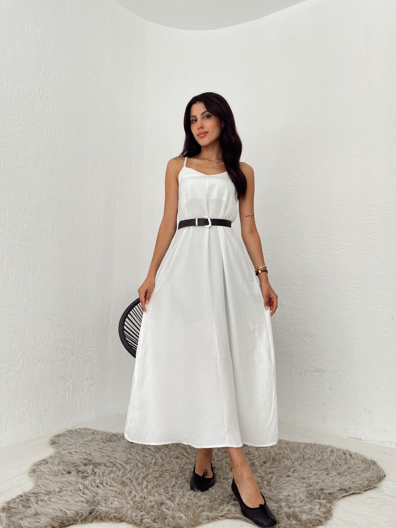 Askılı Uzun Elbise BEYAZ