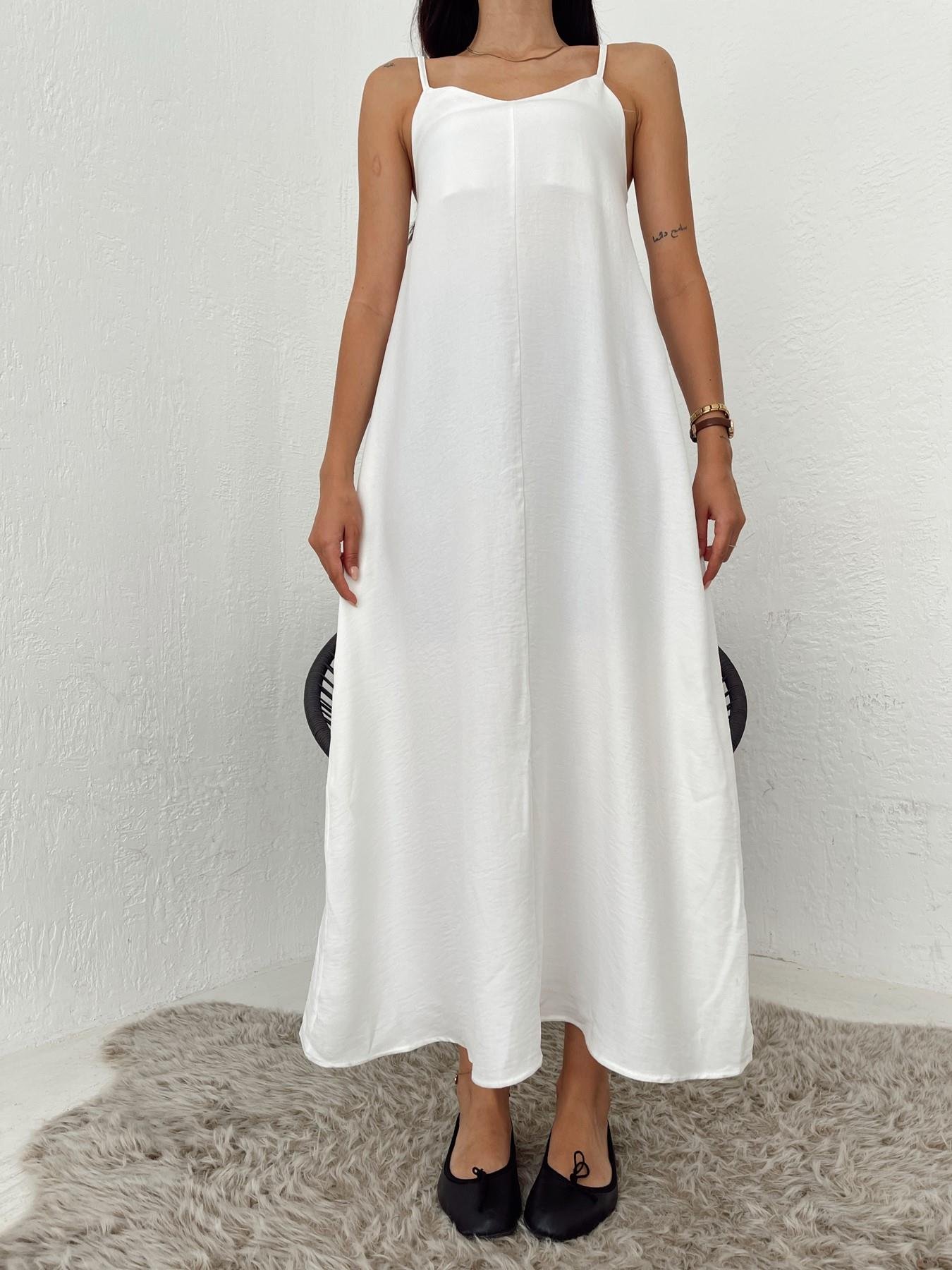 Askılı Uzun Elbise BEYAZ