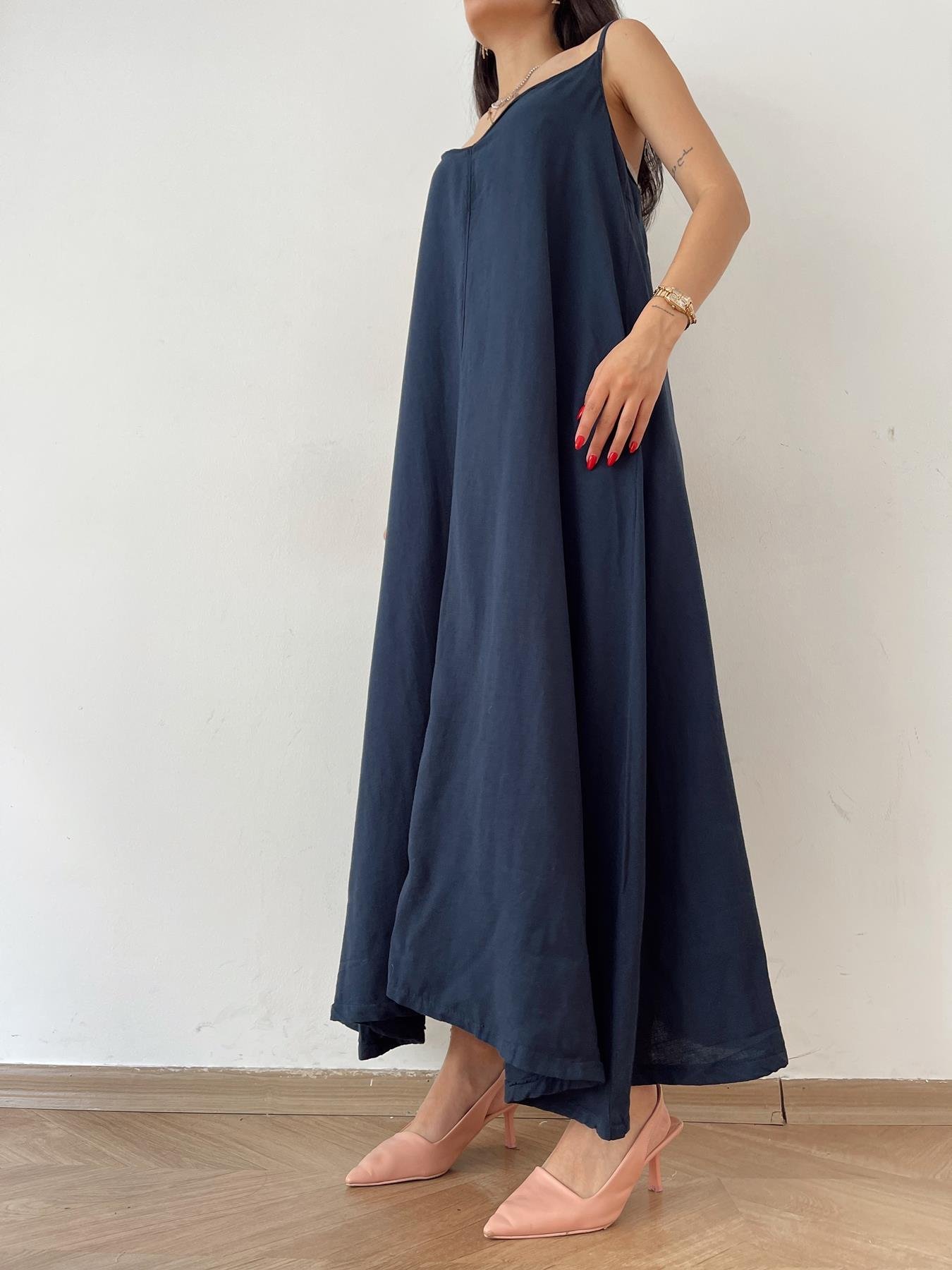Askılı Uzun Elbise LACİVERT