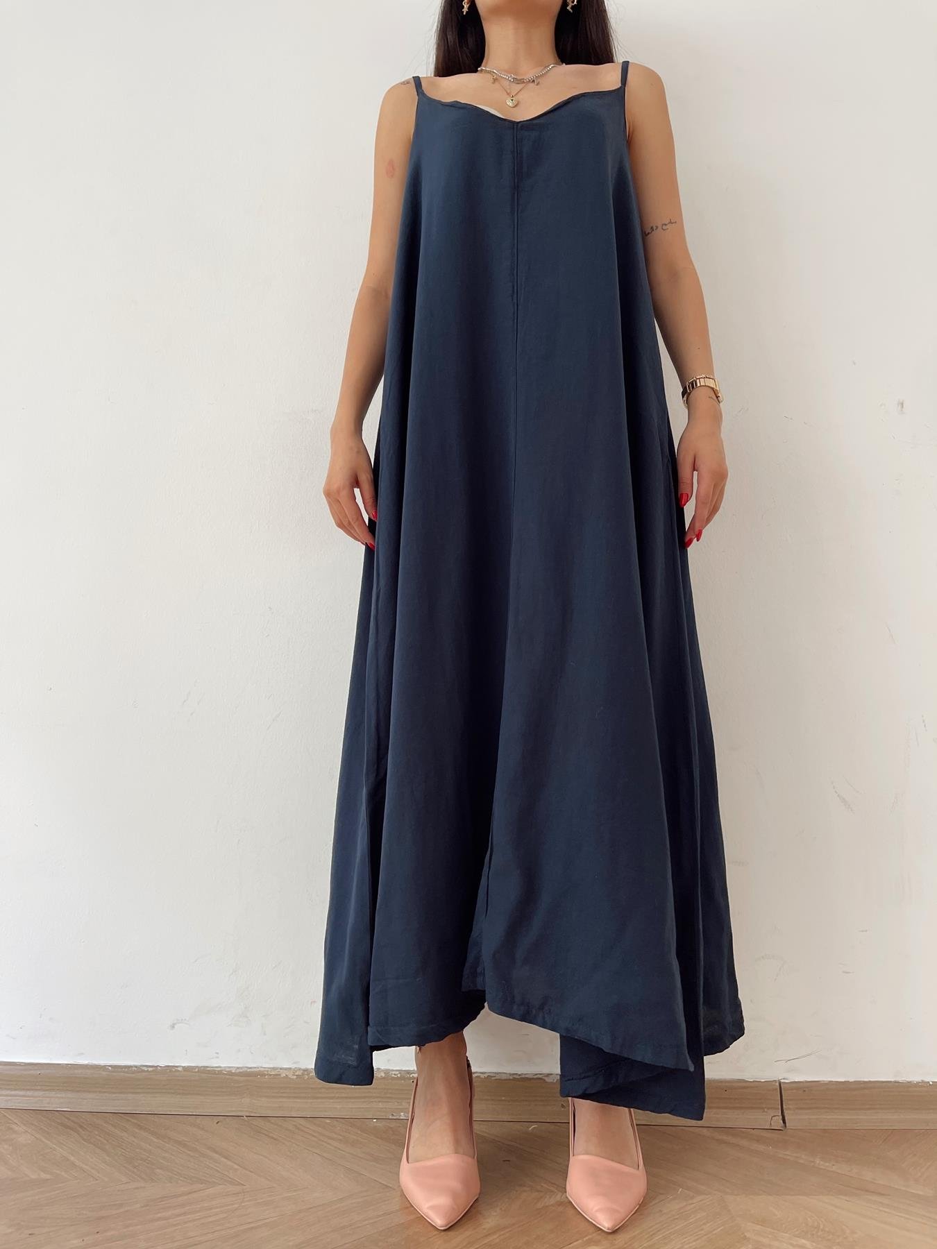 Askılı Uzun Elbise LACİVERT