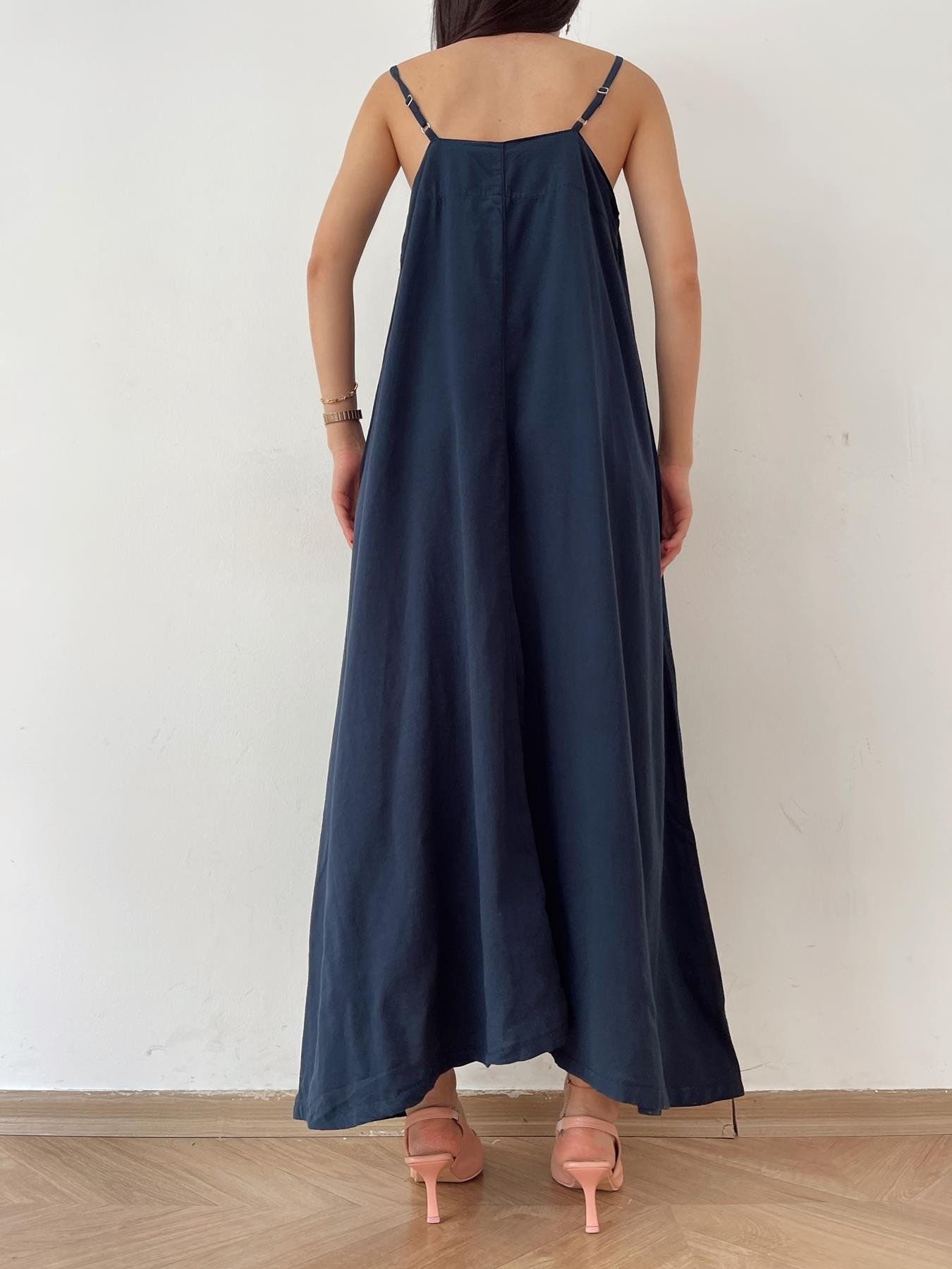 Askılı Uzun Elbise LACİVERT
