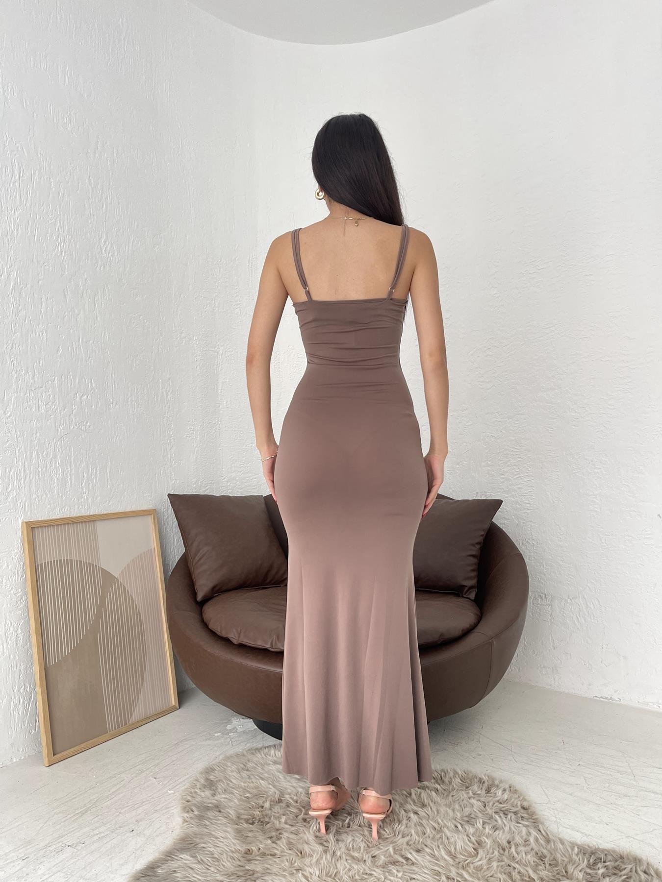 Askılı Uzun Elbise VİZON