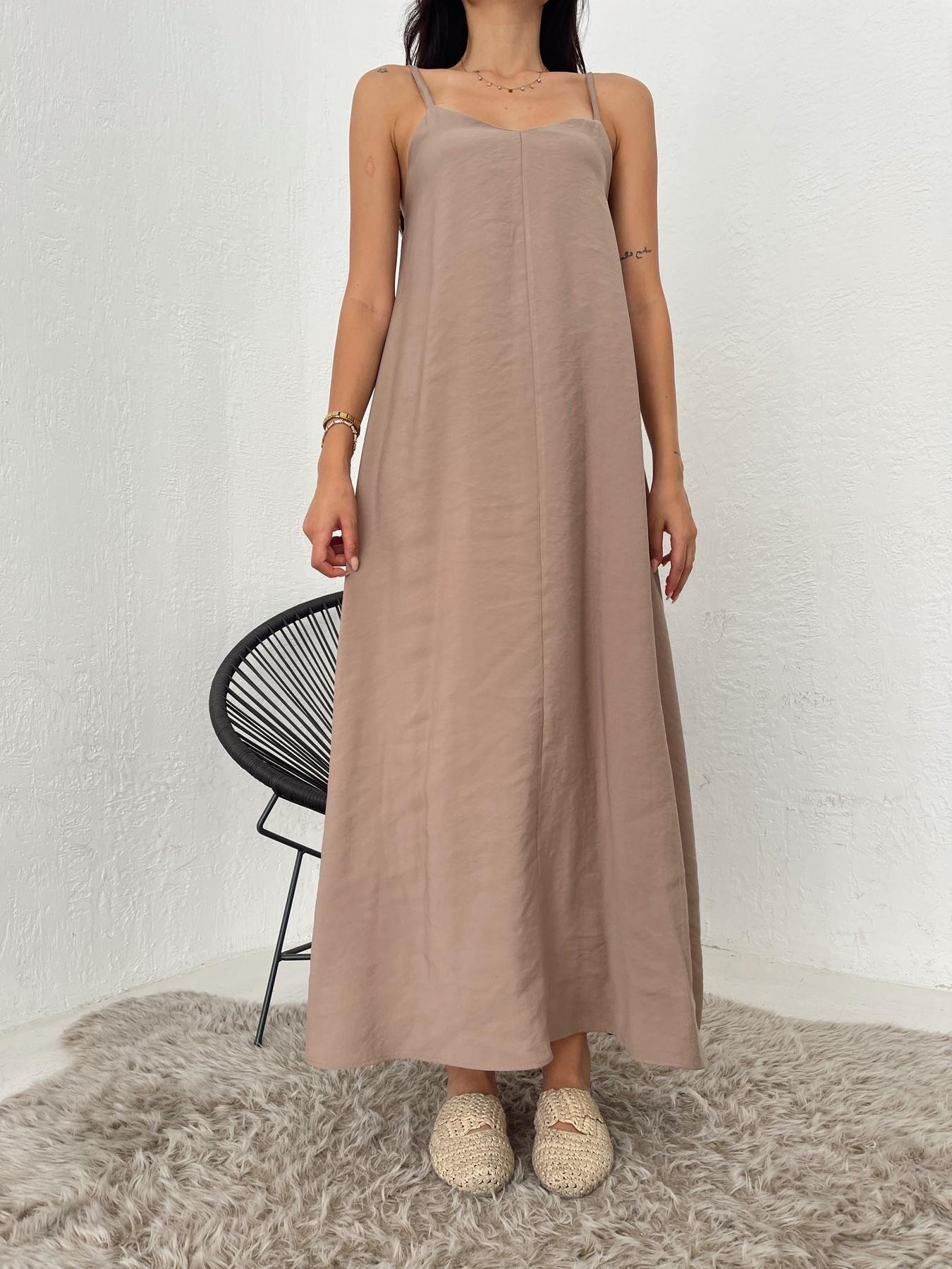 Askılı Uzun Elbise VİZON