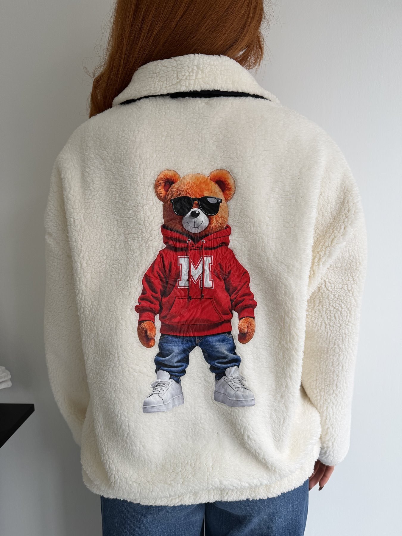 Ayı Baskılı Sweatshirt Ekru