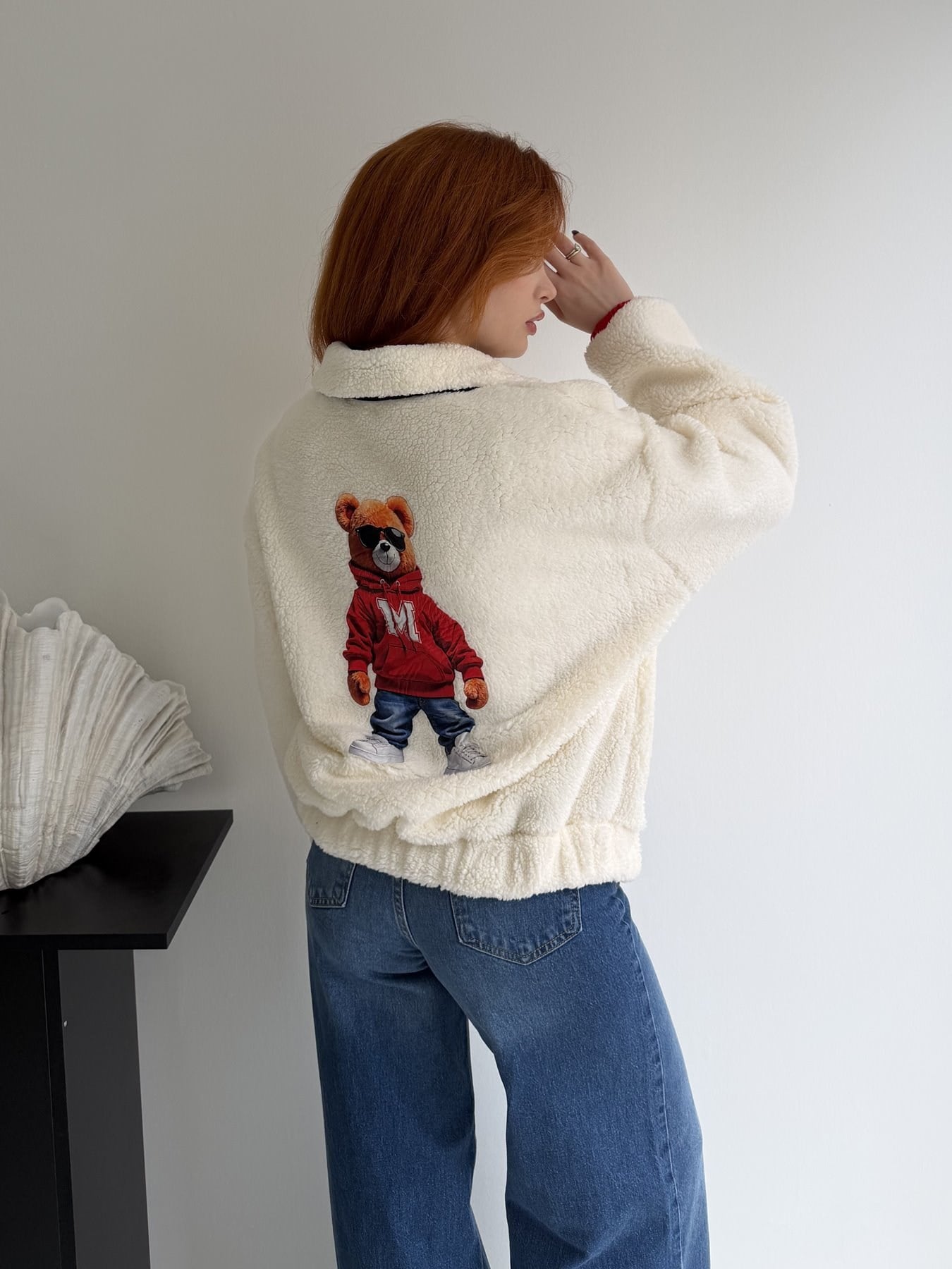 Ayı Baskılı Sweatshirt Ekru