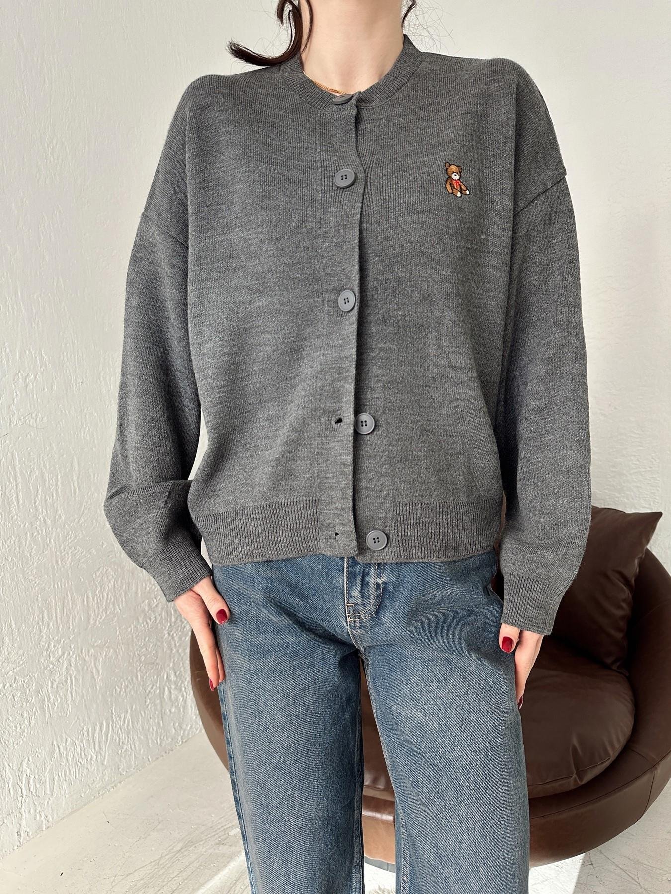 Ayıcık Nakışlı Hırka ANTRASİT