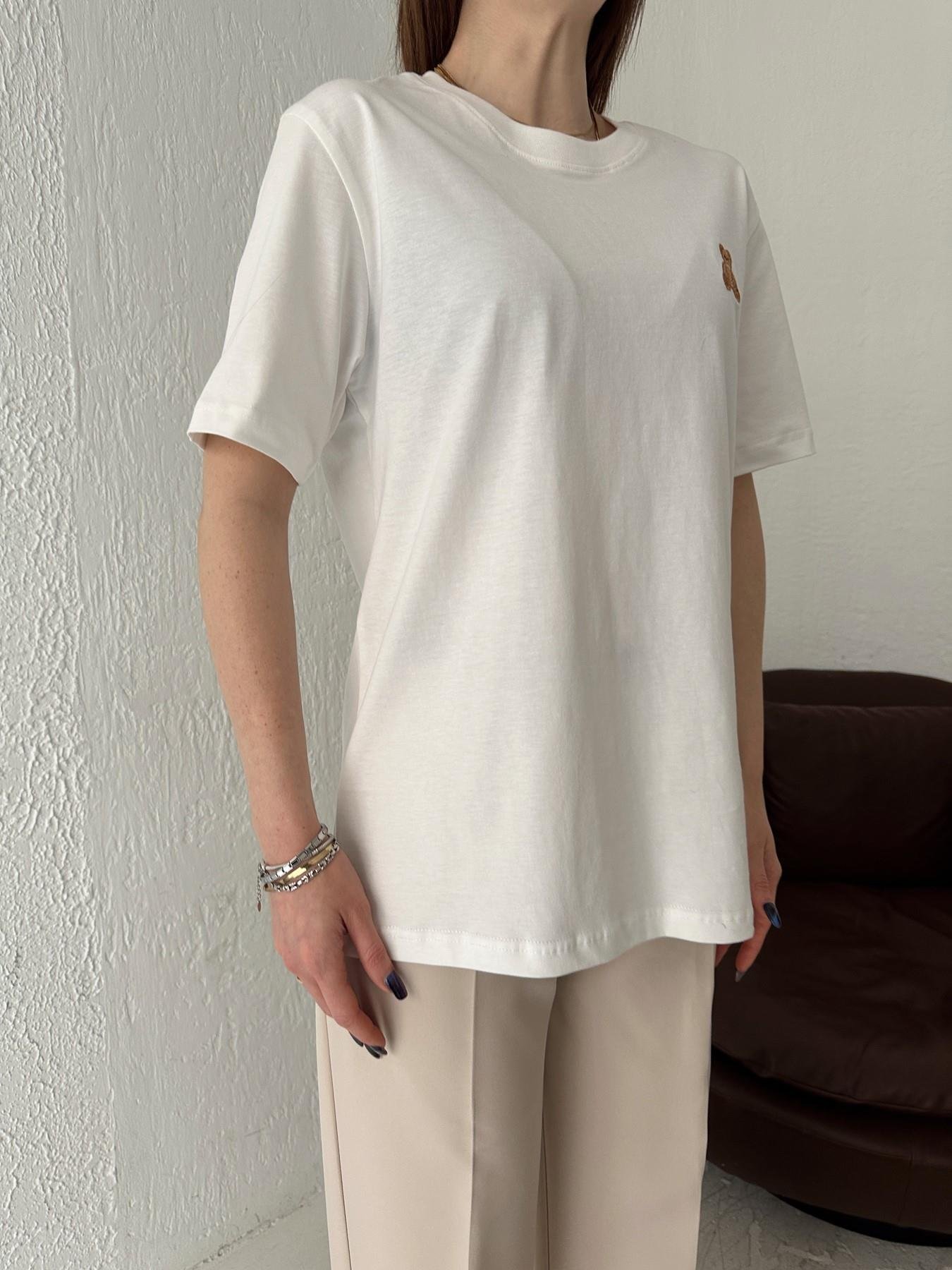 Ayıcık Nakışlı Tişört EKRU