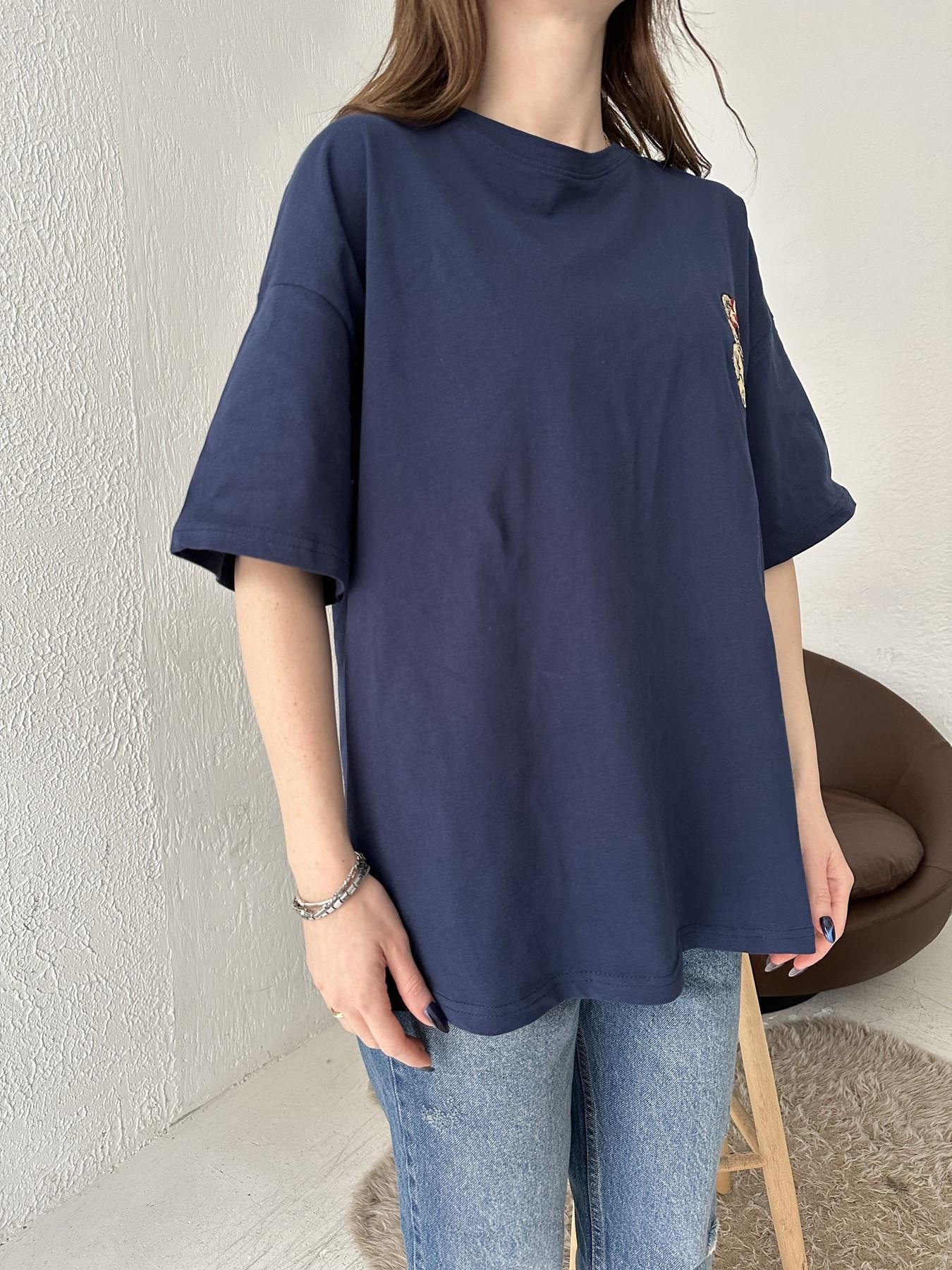 Ayıcık Nakışlı Tişört LACİVERT