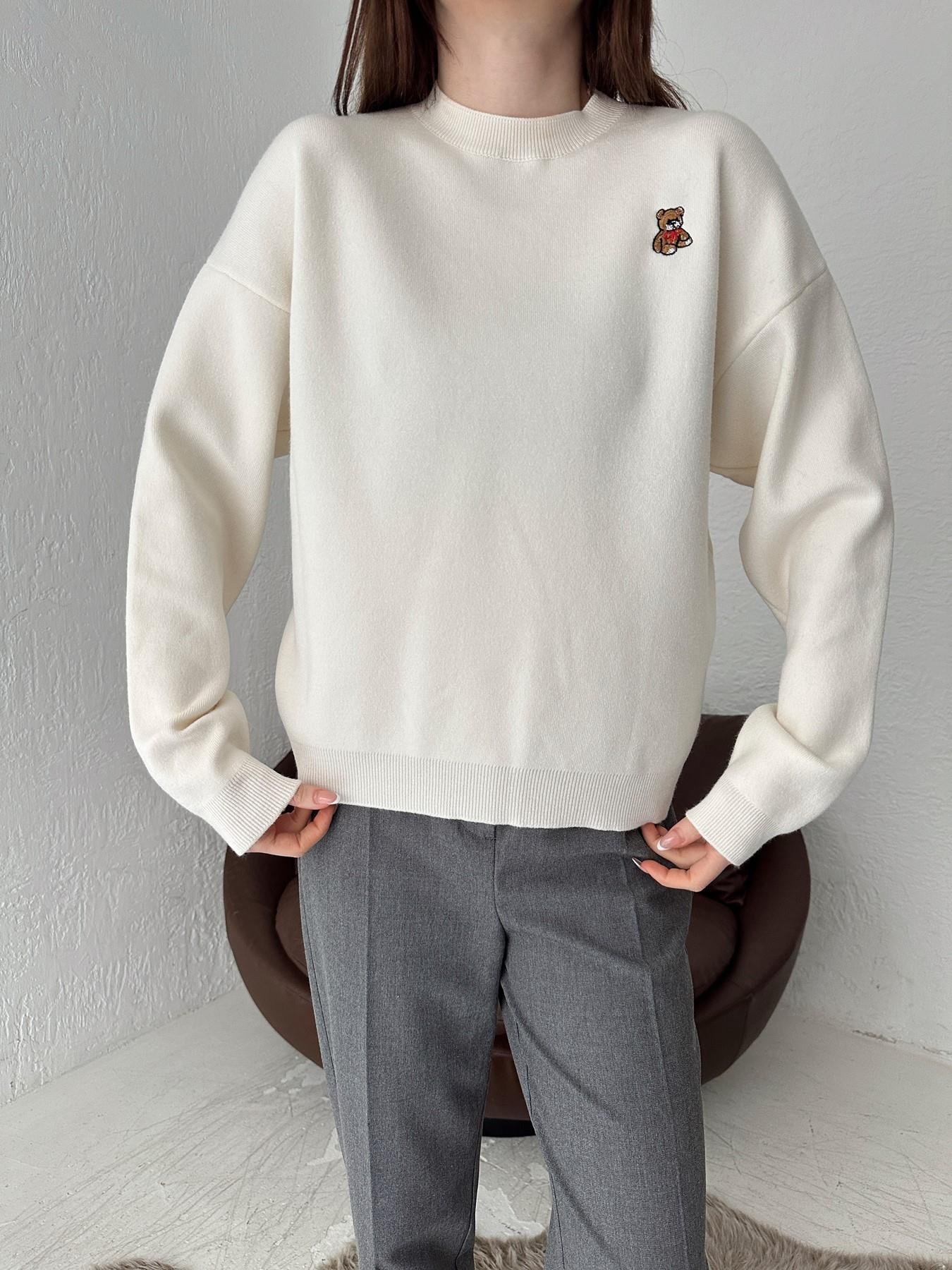 Ayıcık Nakışlı Yumoş Kazak EKRU