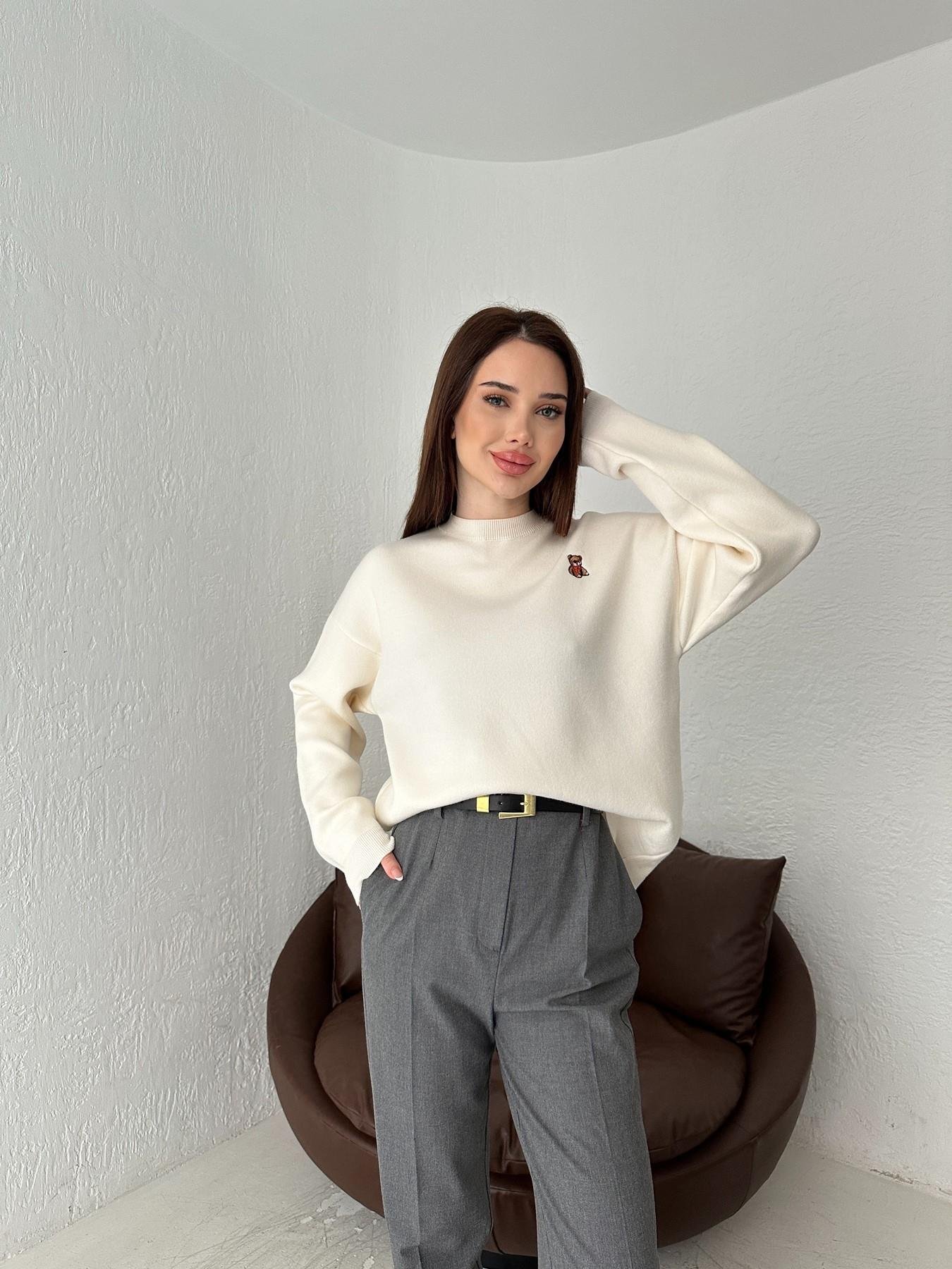 Ayıcık Nakışlı Yumoş Kazak EKRU