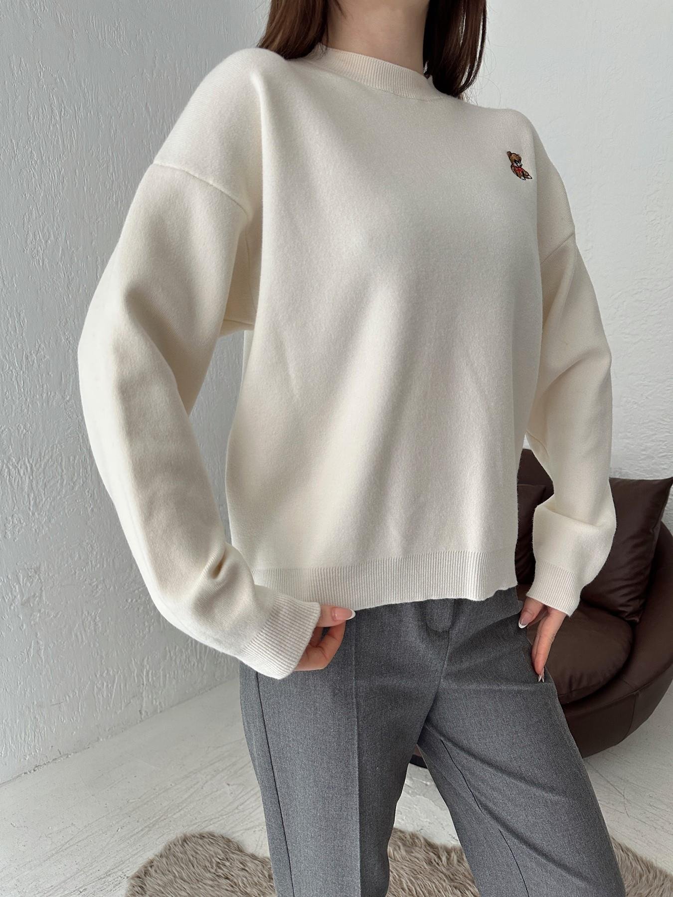 Ayıcık Nakışlı Yumoş Kazak EKRU