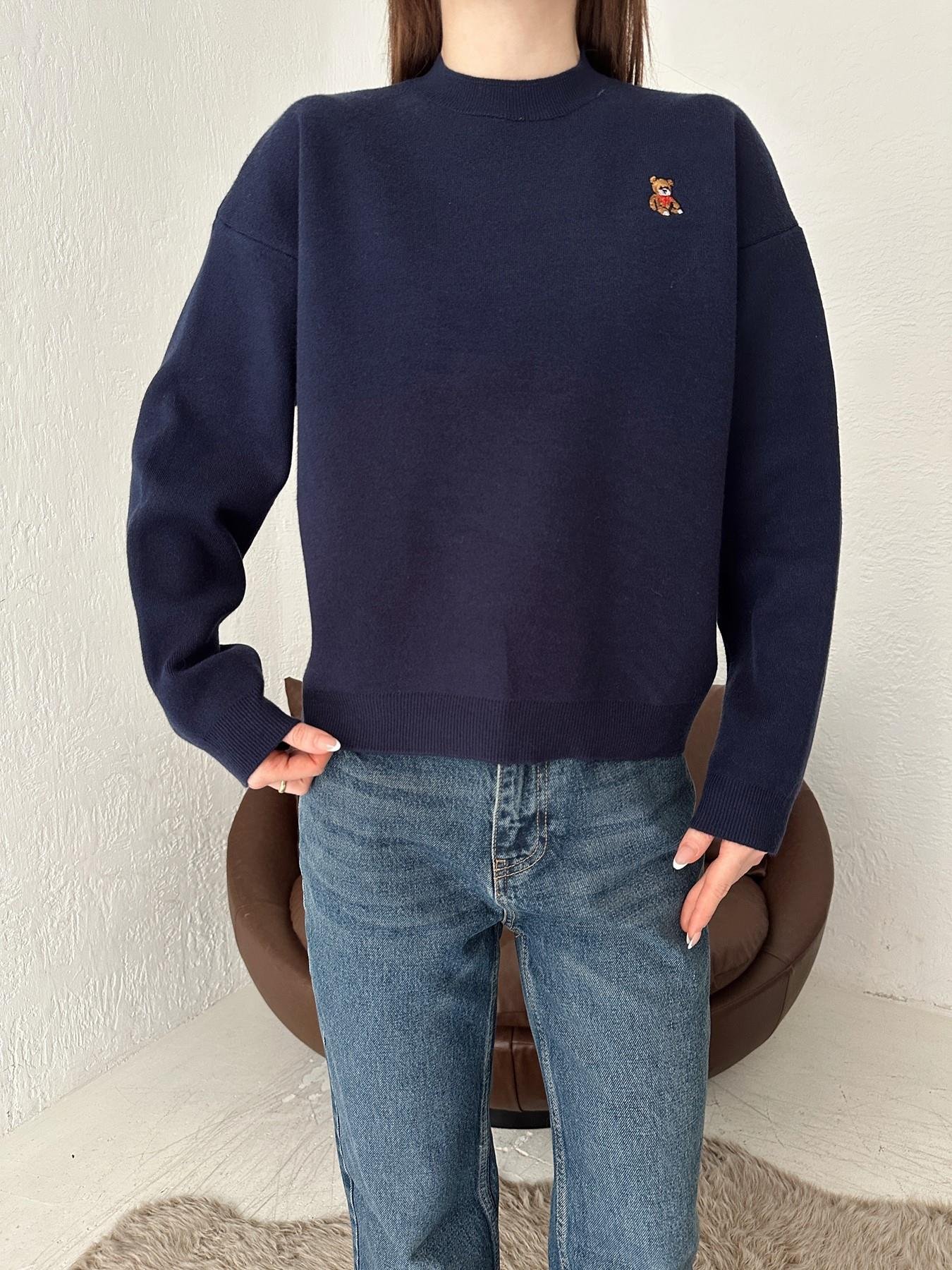 Ayıcık Nakışlı Yumoş Kazak LACİVERT