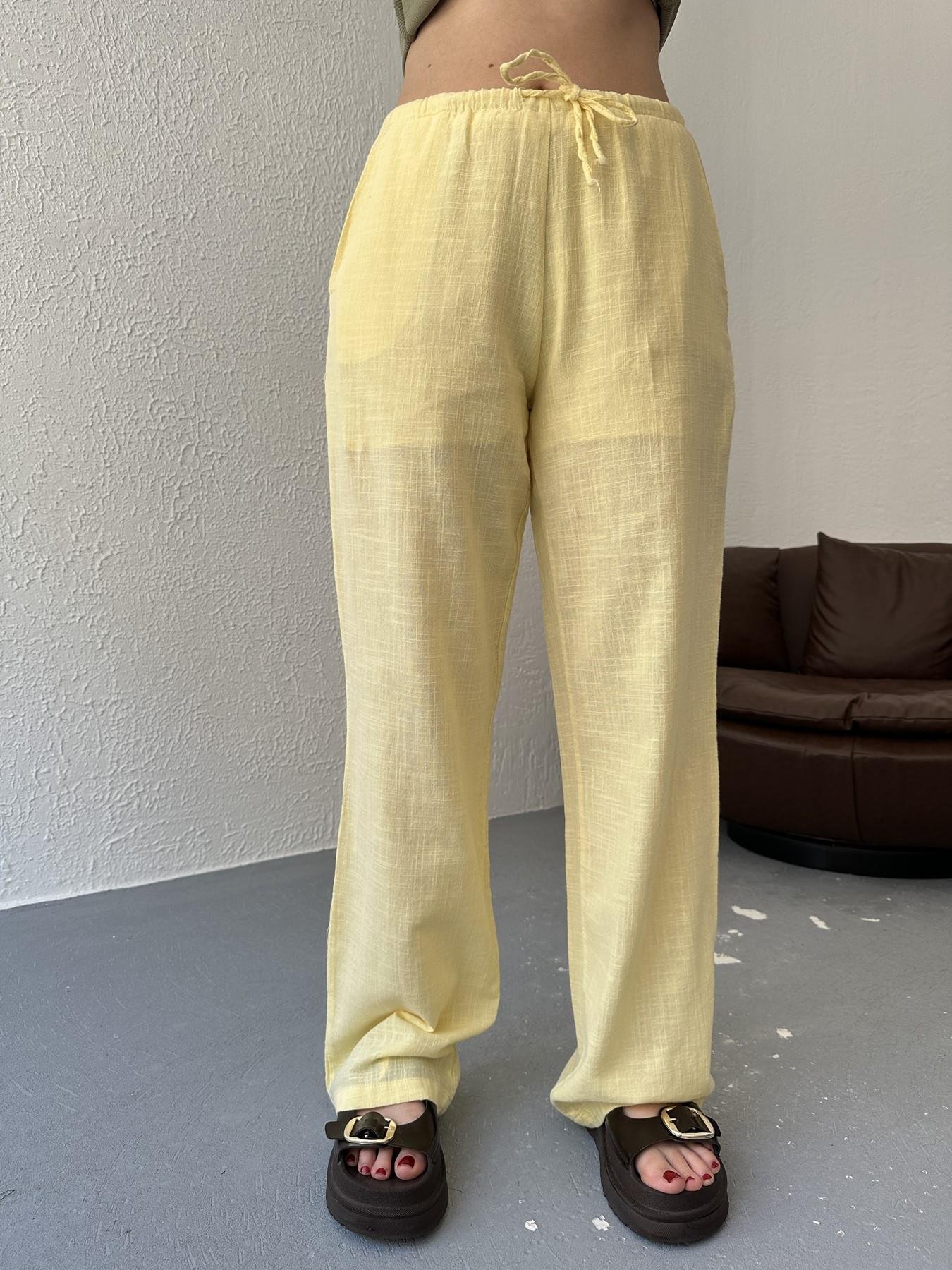 Bağcıklı Keten Pantolon Sarı