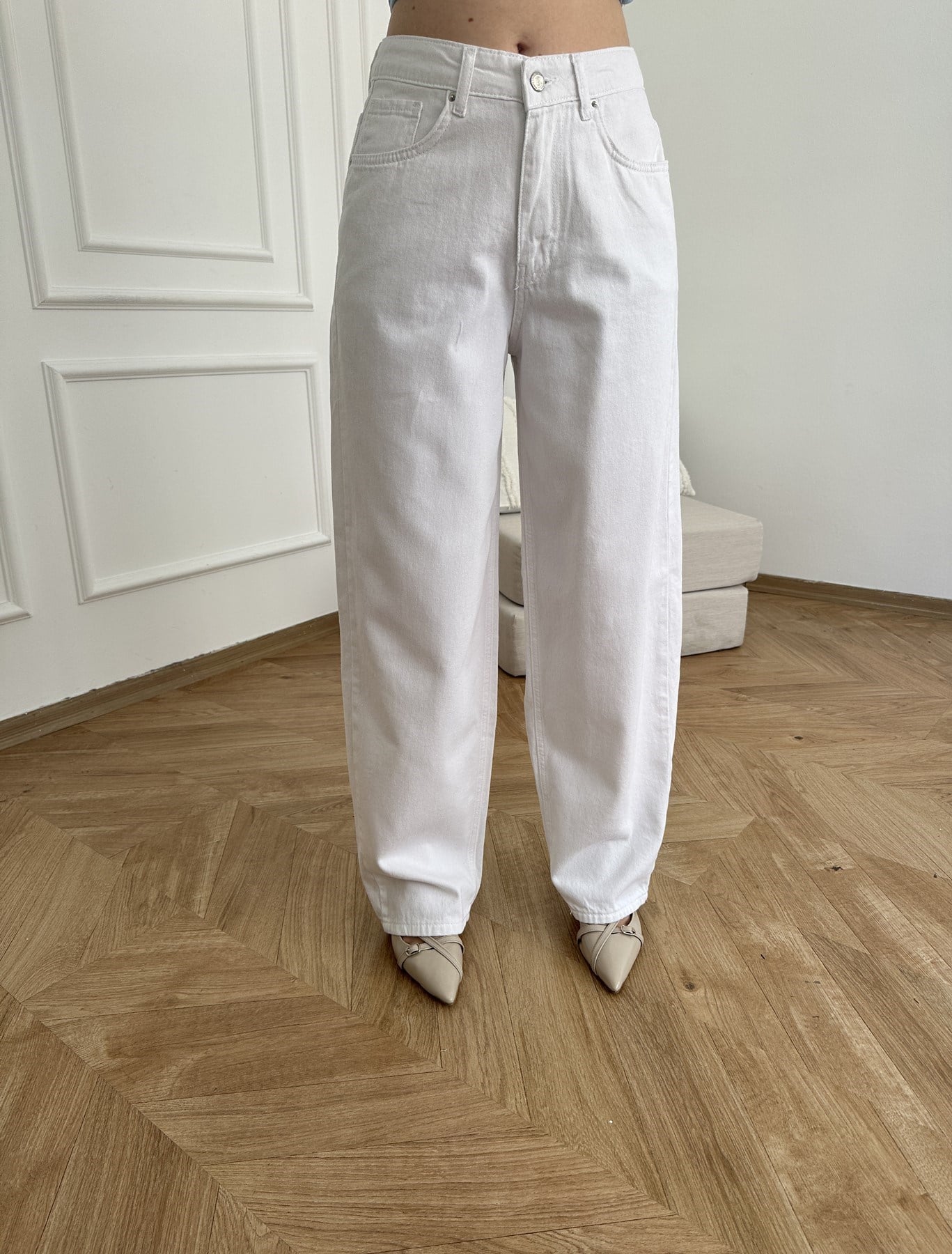 Baggy Fit Salaş Pantolon Beyaz