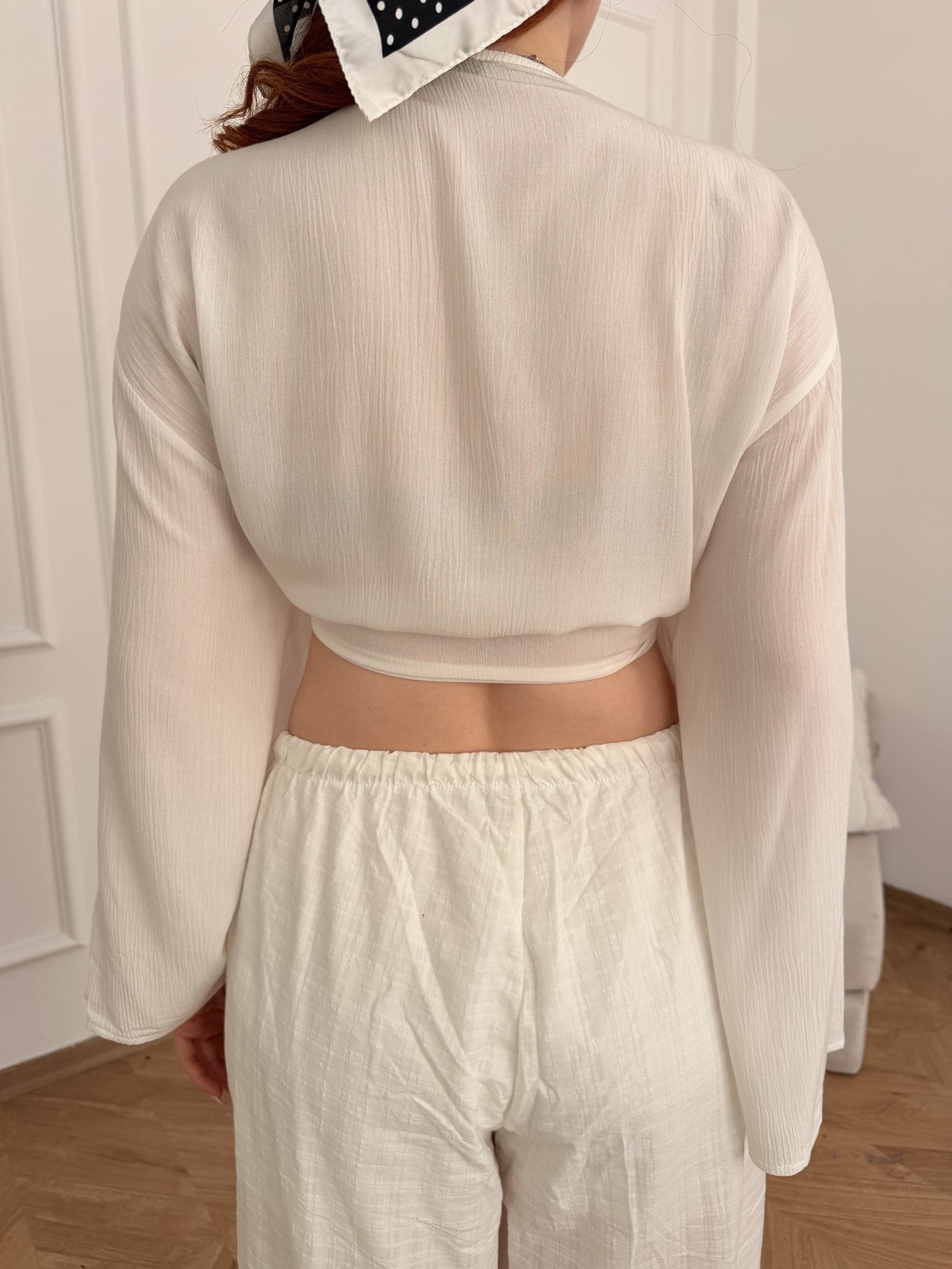 Bağlamalı Crop Bolero Ekru