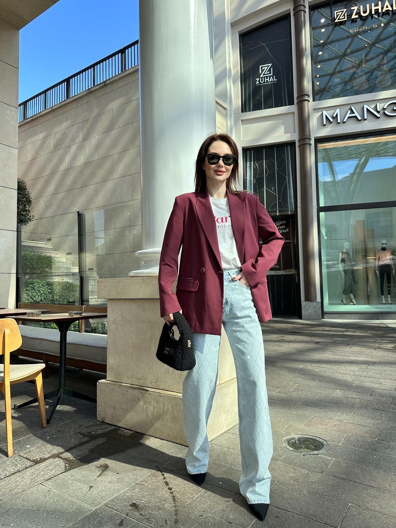 Baklava Desen Taşlı Jean BUZ KAR