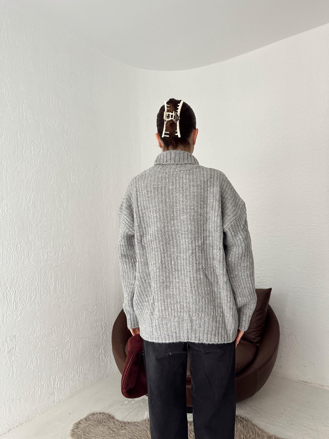 Balıkçı Yaka Kazak GRİ