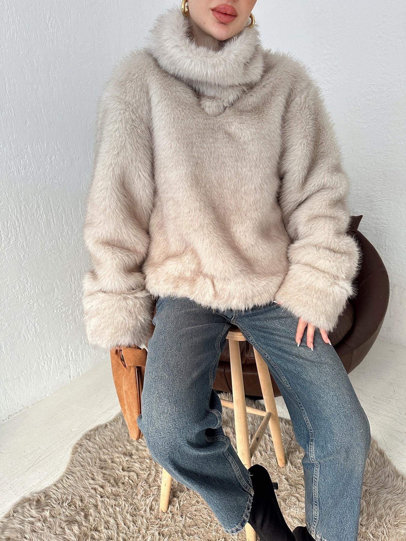 Balıkçı Yaka Kürk Sweatshirt TAŞ