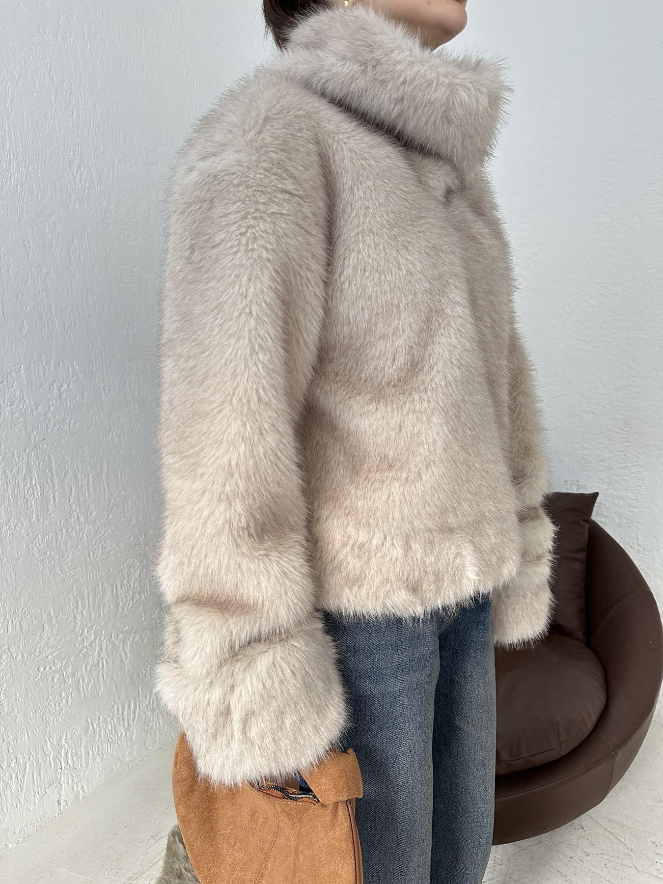 Balıkçı Yaka Kürk Sweatshirt TAŞ