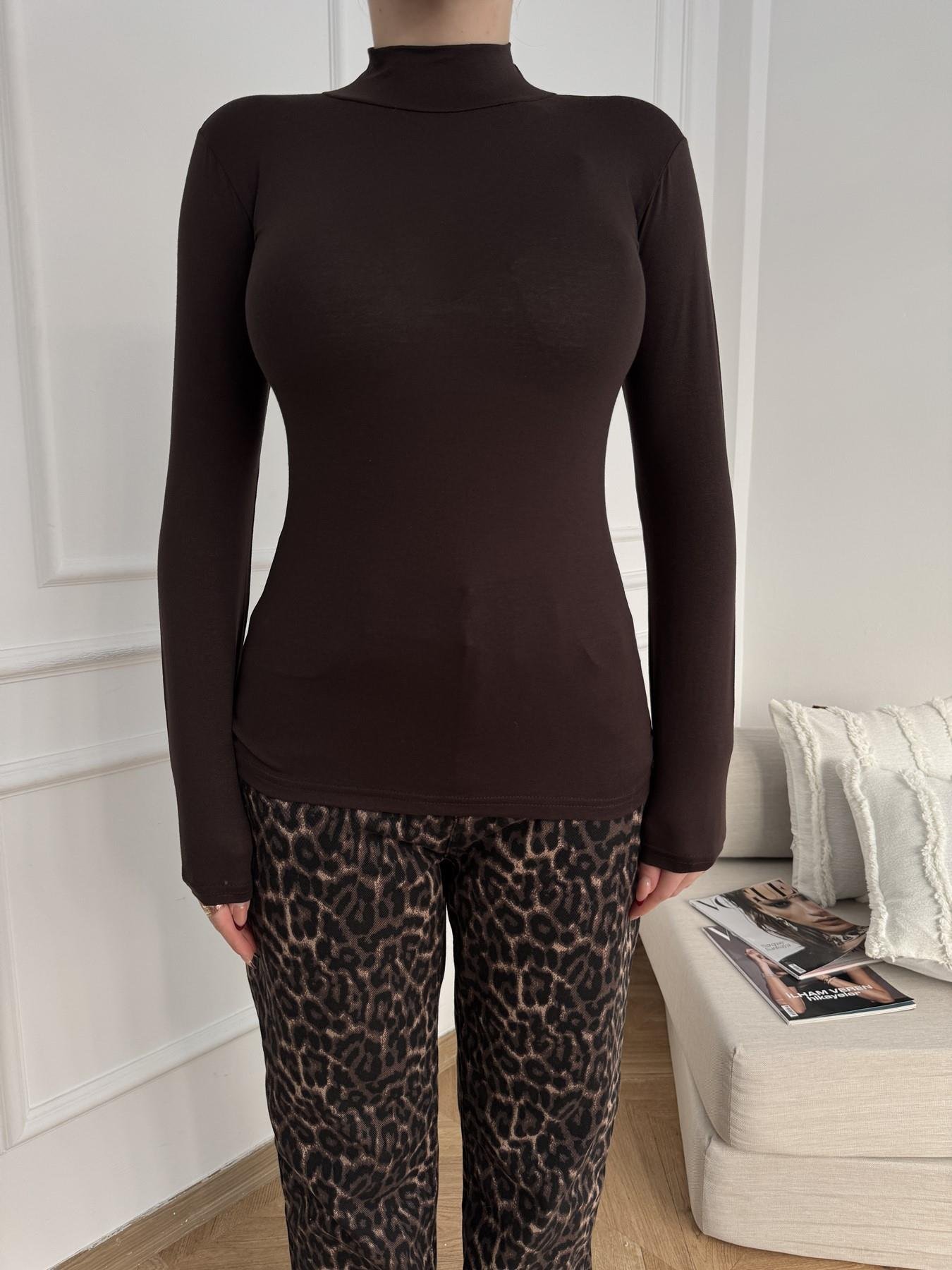 Balıkçı Yaka Uzun Kollu Body Kahve