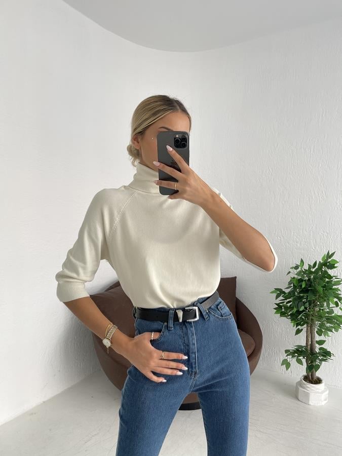 Balıkçı Yarım Kol Triko KREM