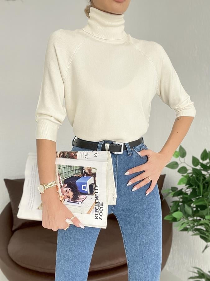 Balıkçı Yarım Kol Triko KREM