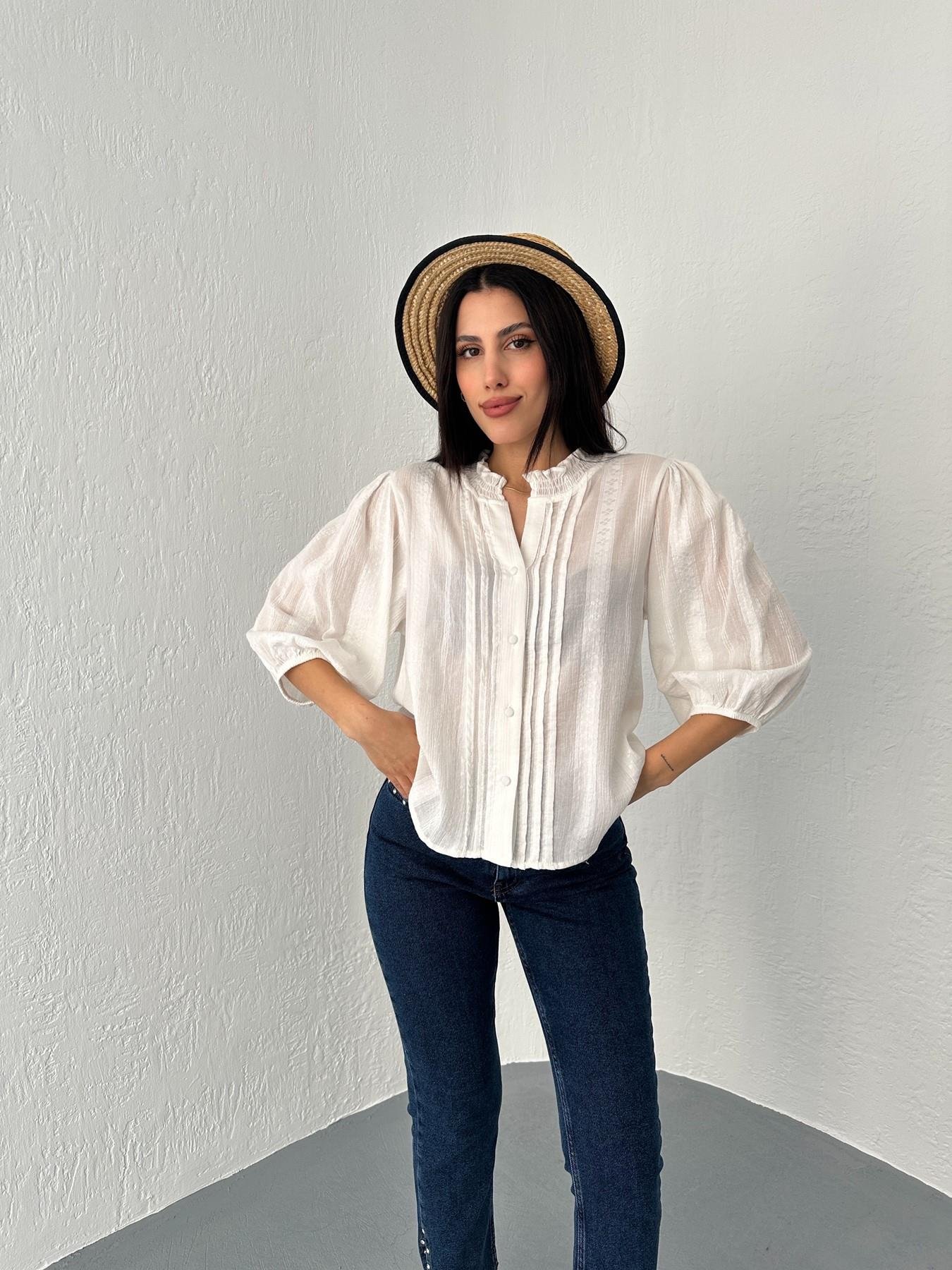 Balon Kol Nervürlü Gömlek Ekru