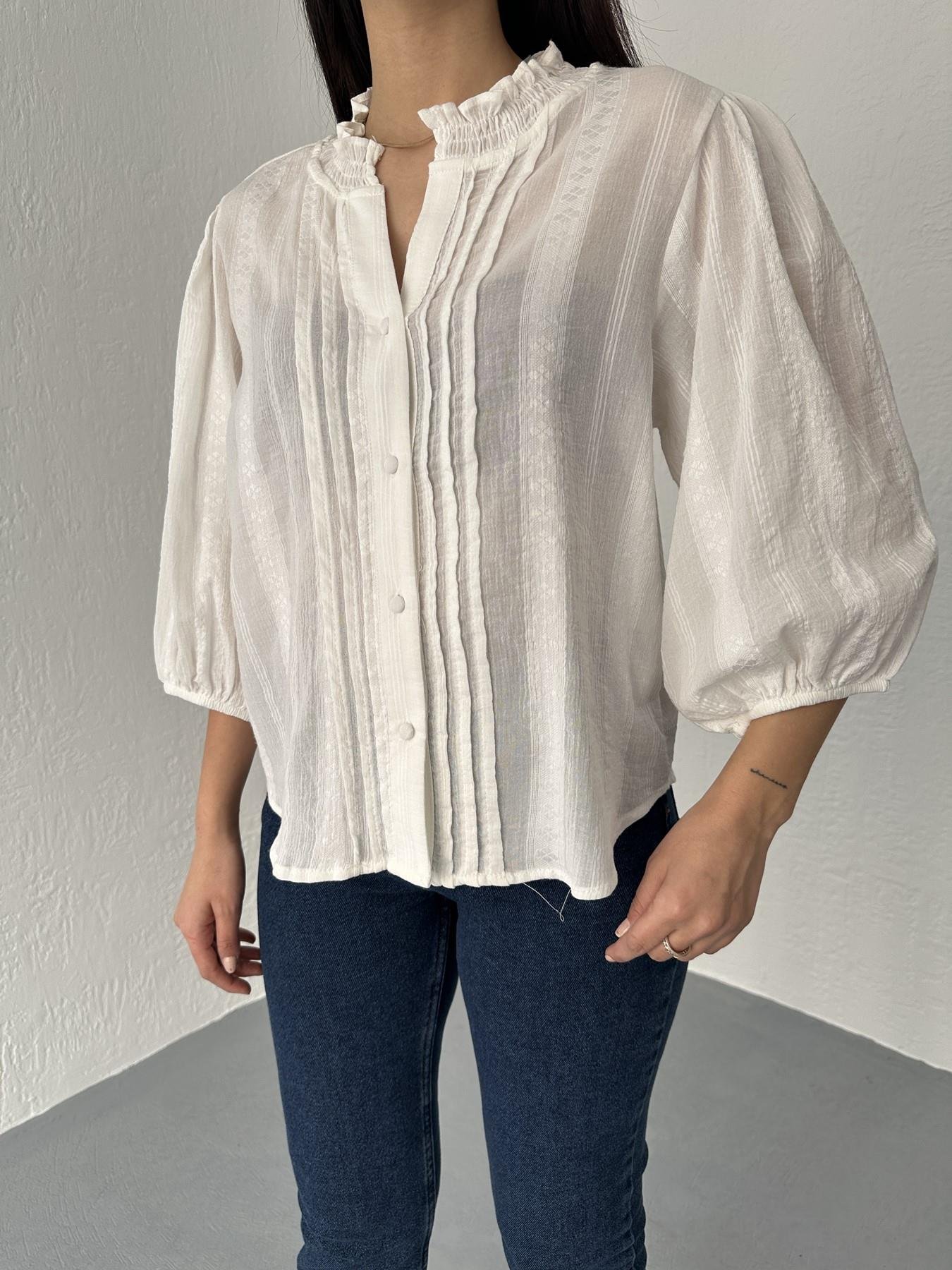 Balon Kol Nervürlü Gömlek Ekru