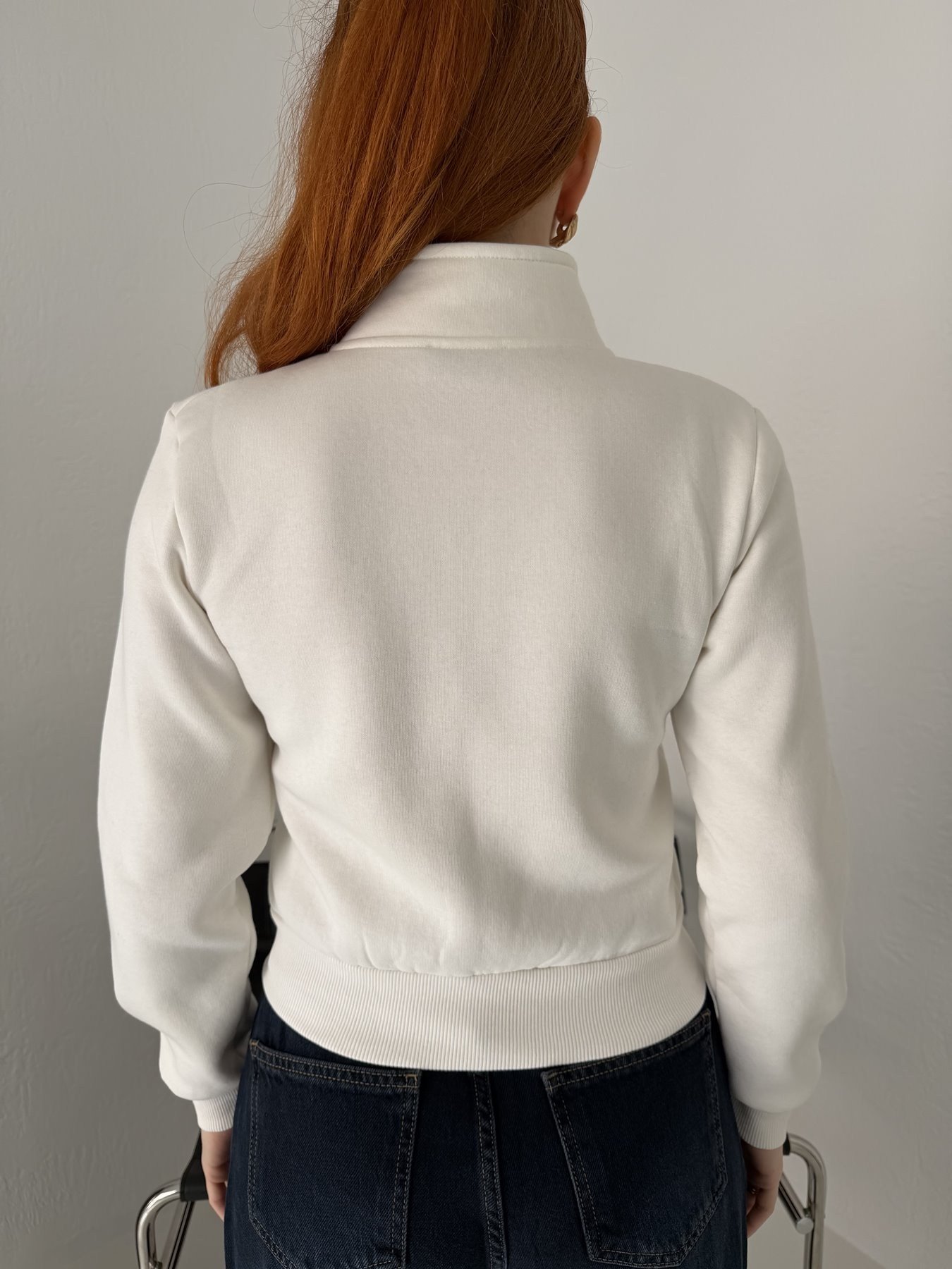 Bando Düğmeli Fermuarlı Sweatshırt Ekru