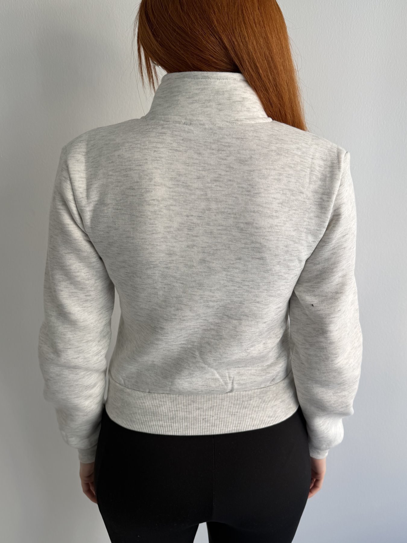 Bando Düğmeli Fermuarlı Sweatshırt Gri melanj