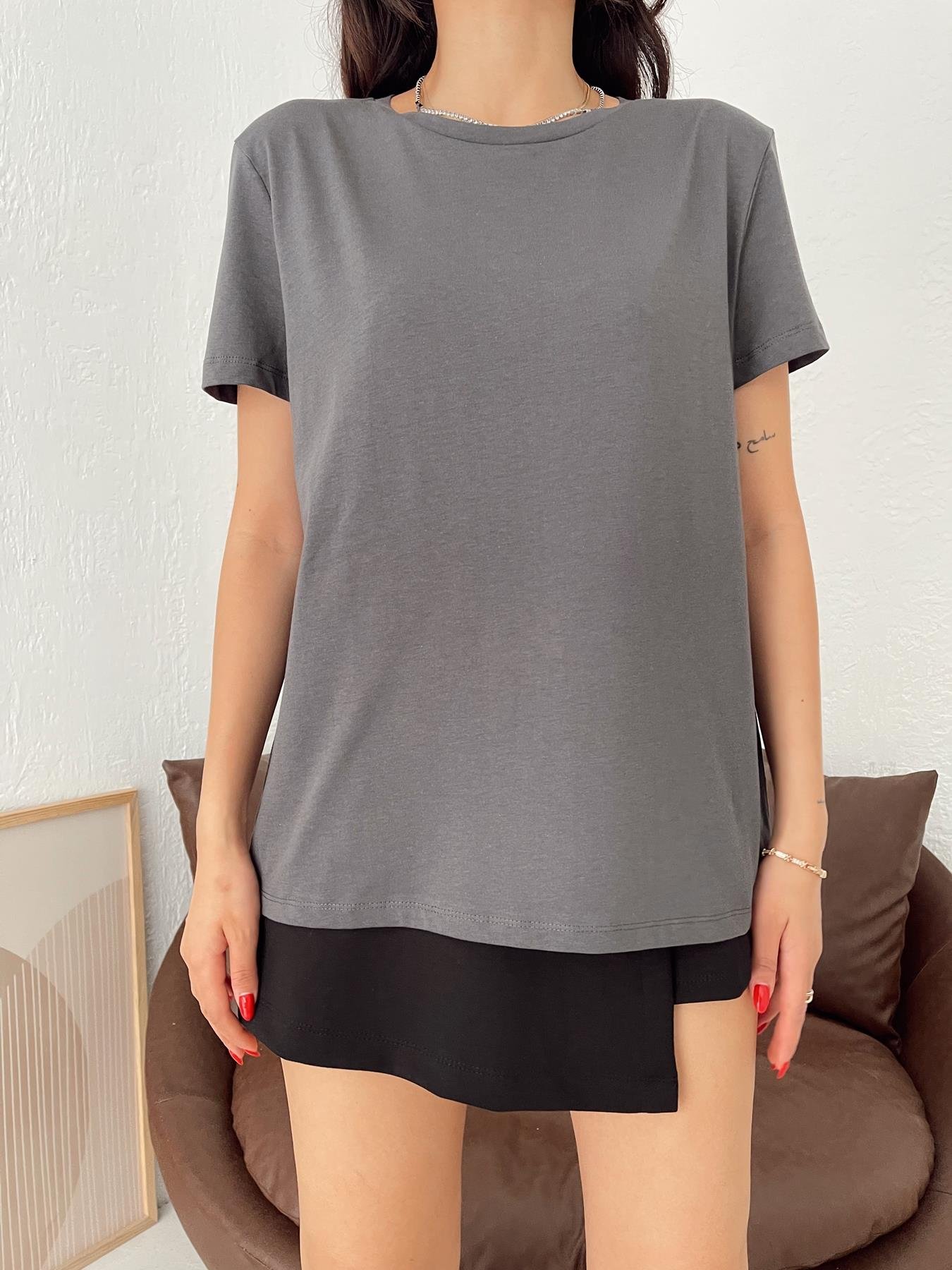 Basic Arkası Uzun Tişört ANTRASİT