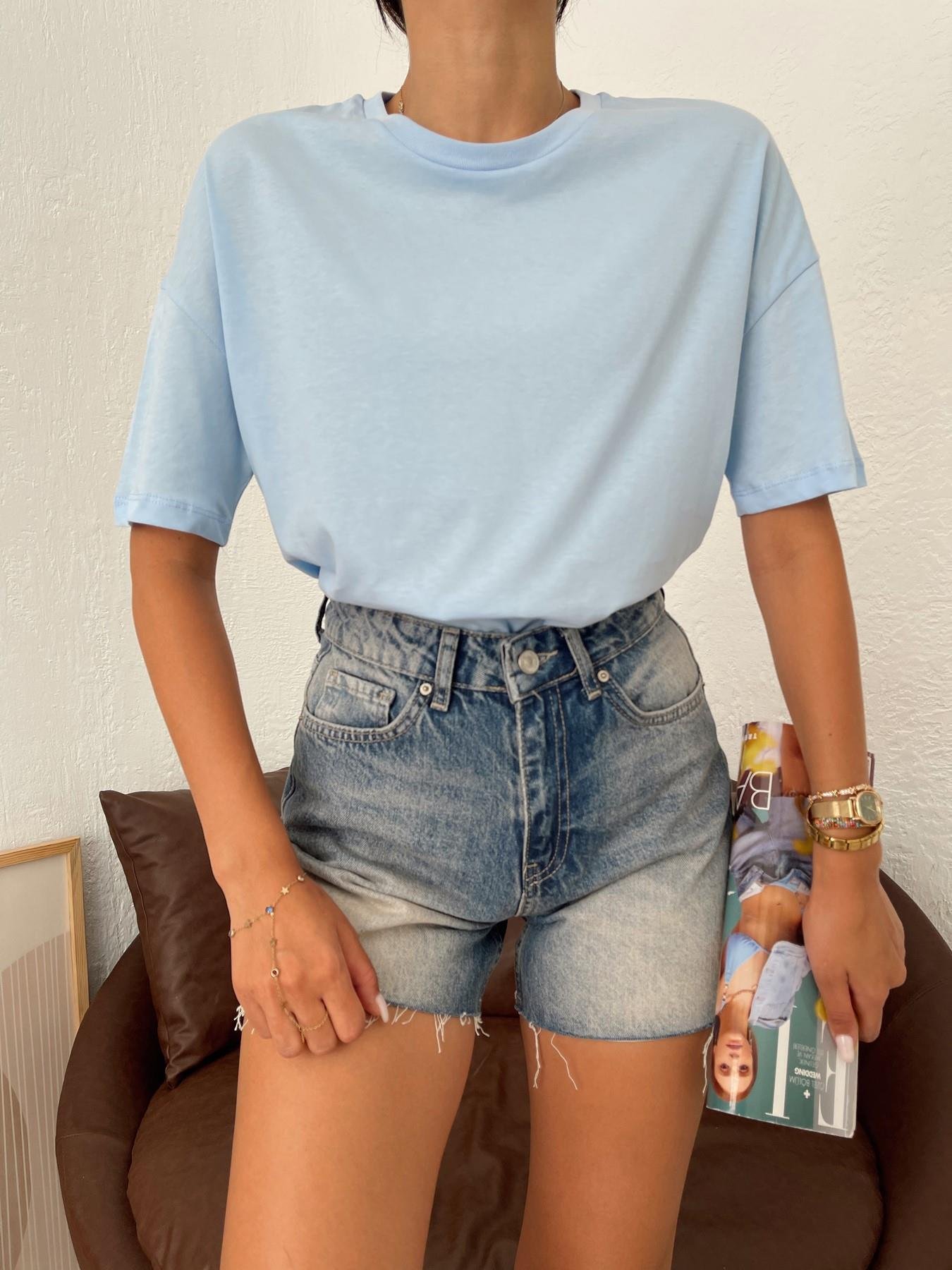 Basic Yıkamalı Tişört AÇIK MAVİ