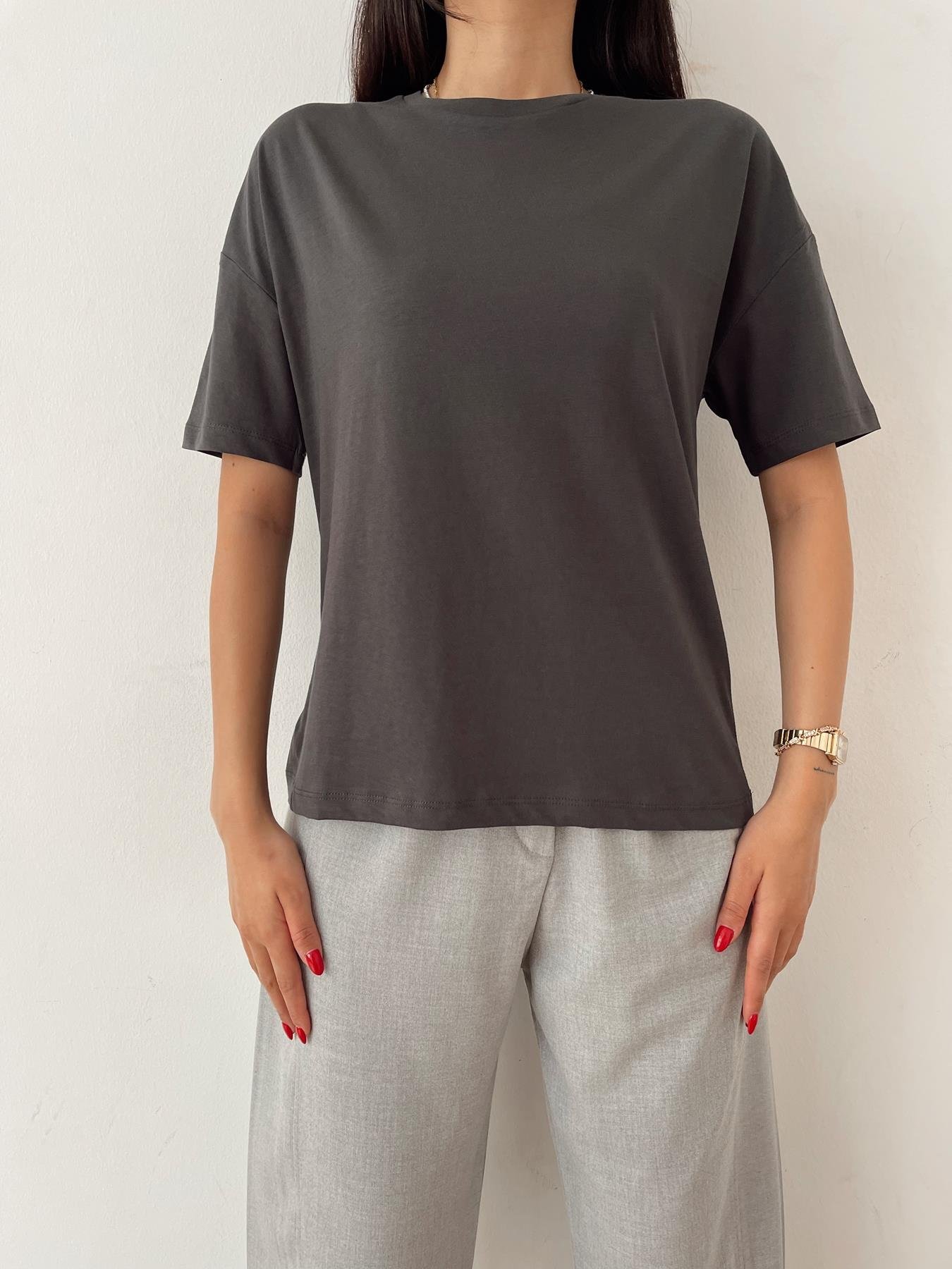 Basic Yıkamalı Tişört ANTRASİT