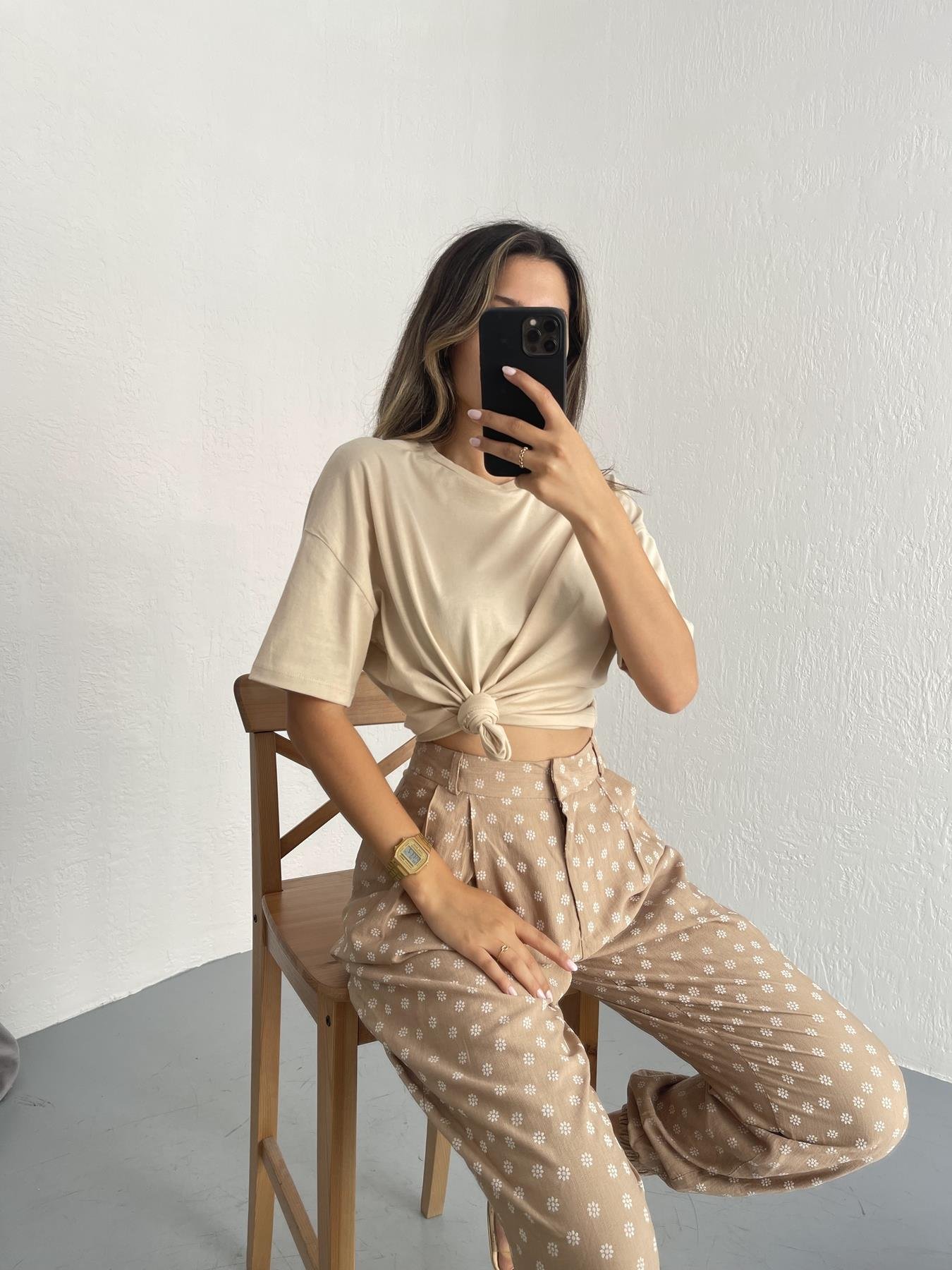 Basic Yıkamalı Tişört BEJ