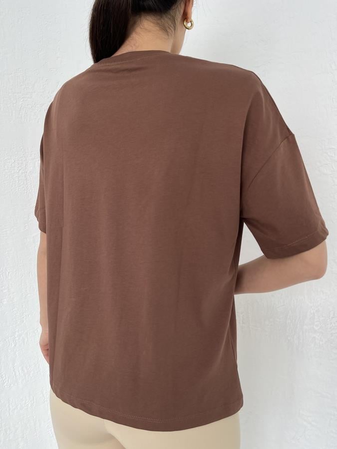 Basic Yıkamalı Tişört KAHVE