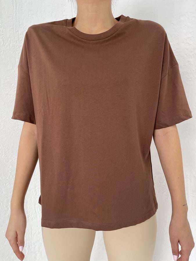 Basic Yıkamalı Tişört KAHVE
