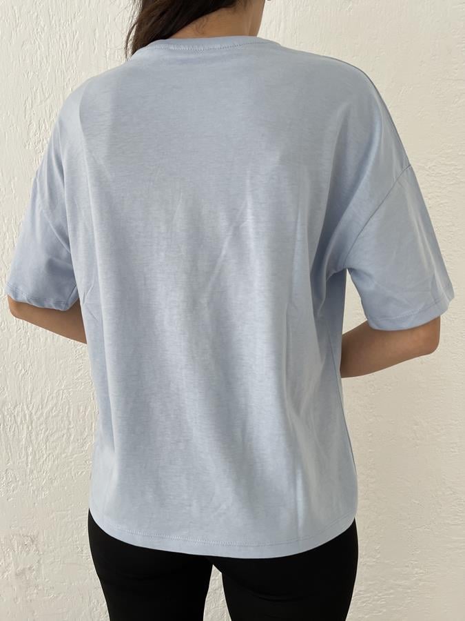 Basic Yıkamalı Tişört MAVİ