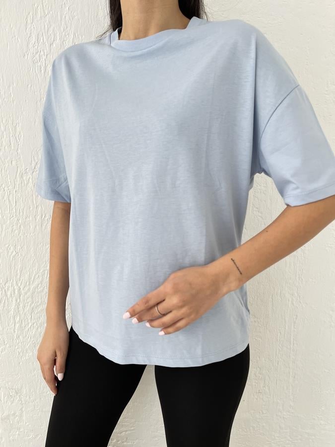 Basic Yıkamalı Tişört MAVİ