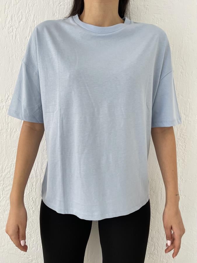 Basic Yıkamalı Tişört MAVİ