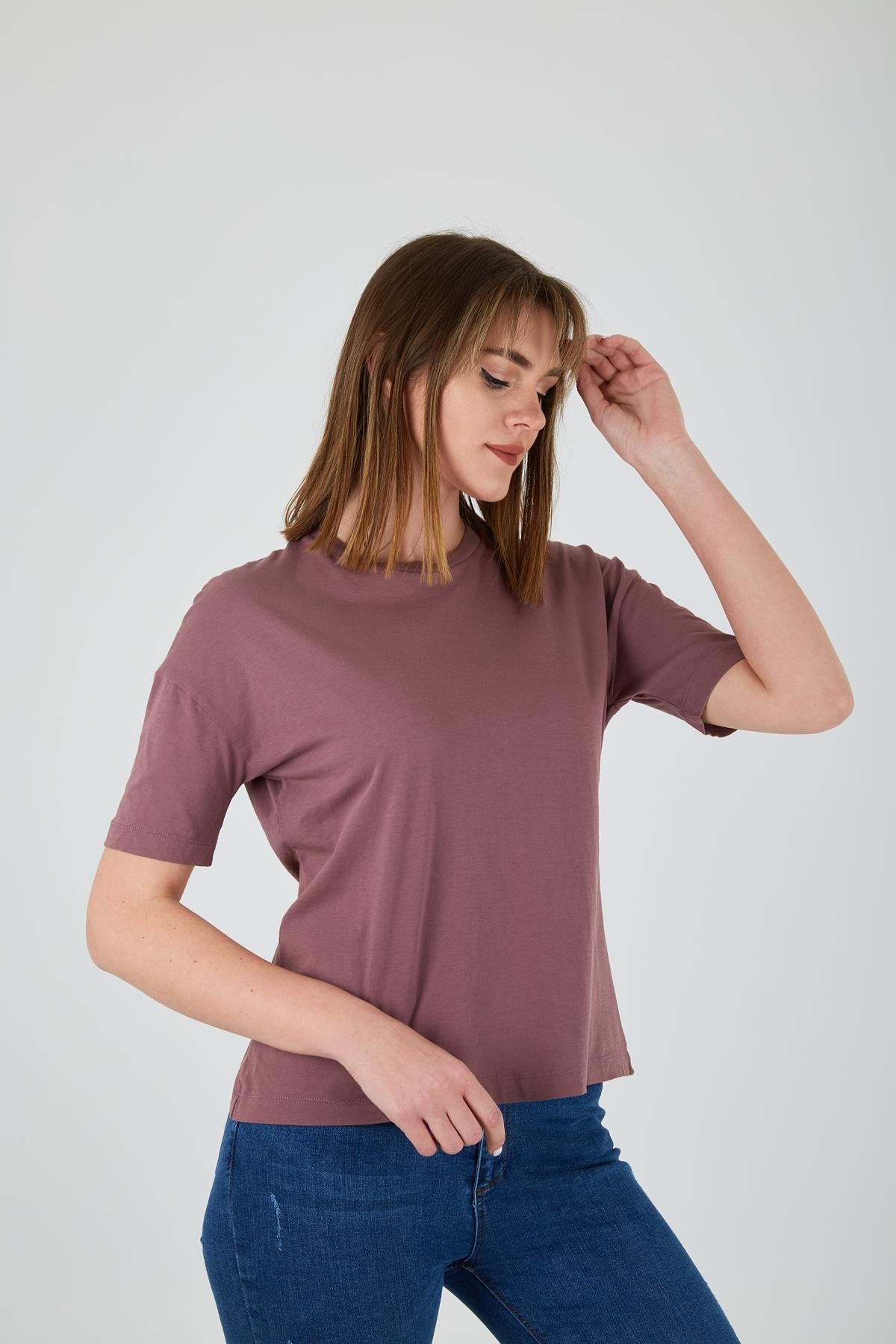 Basic Yıkamalı Tişört MÜRDÜM