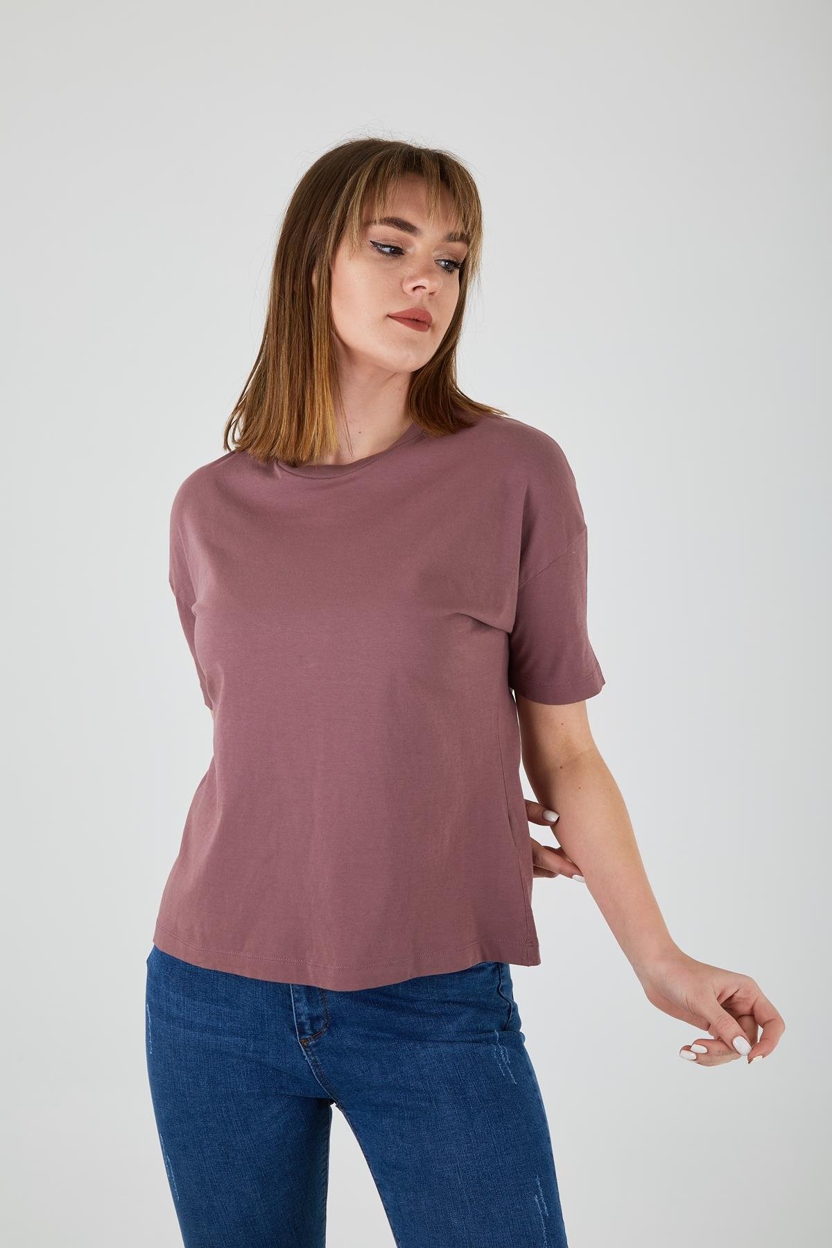 Basic Yıkamalı Tişört MÜRDÜM