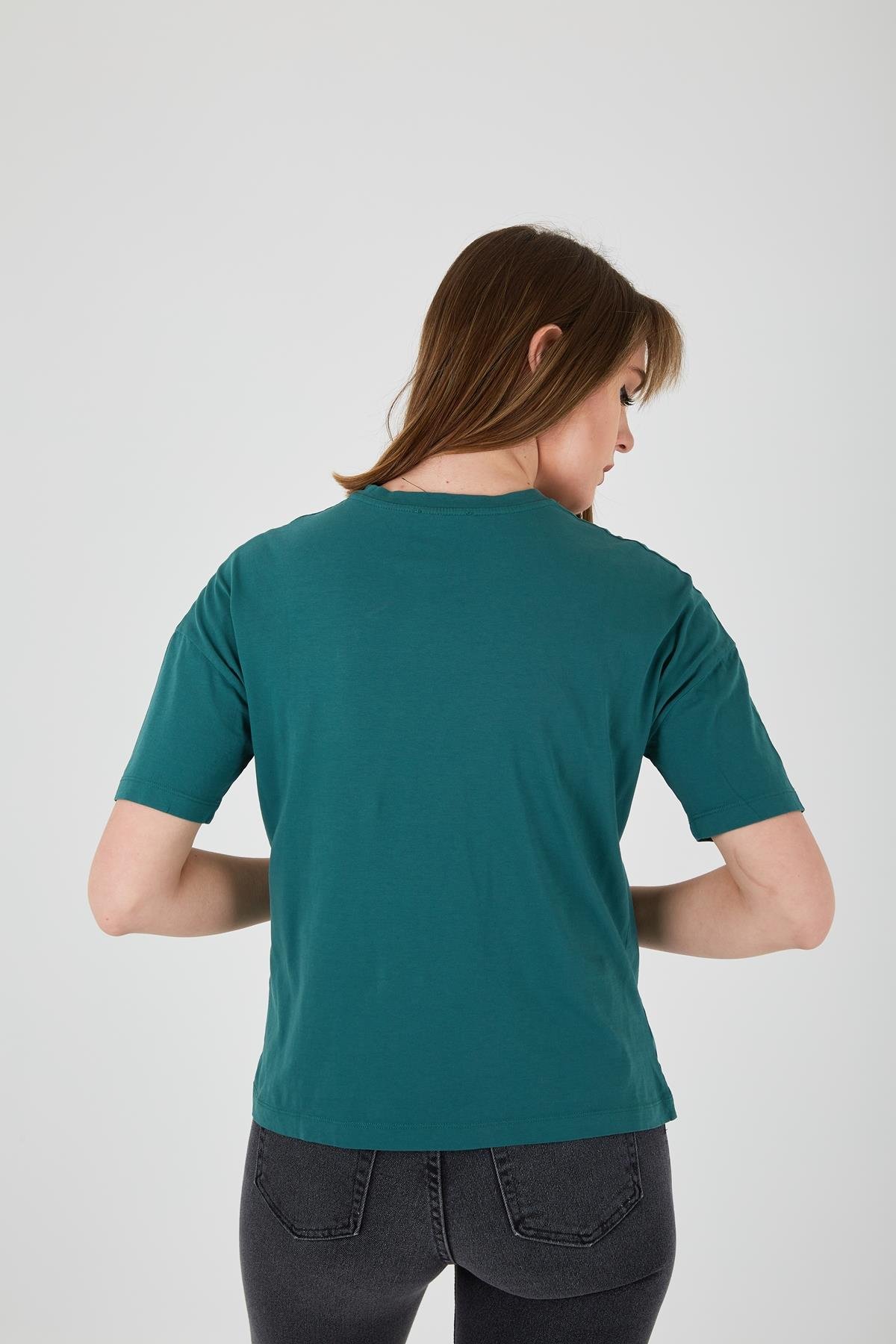 Basic Yıkamalı Tişört PETROL