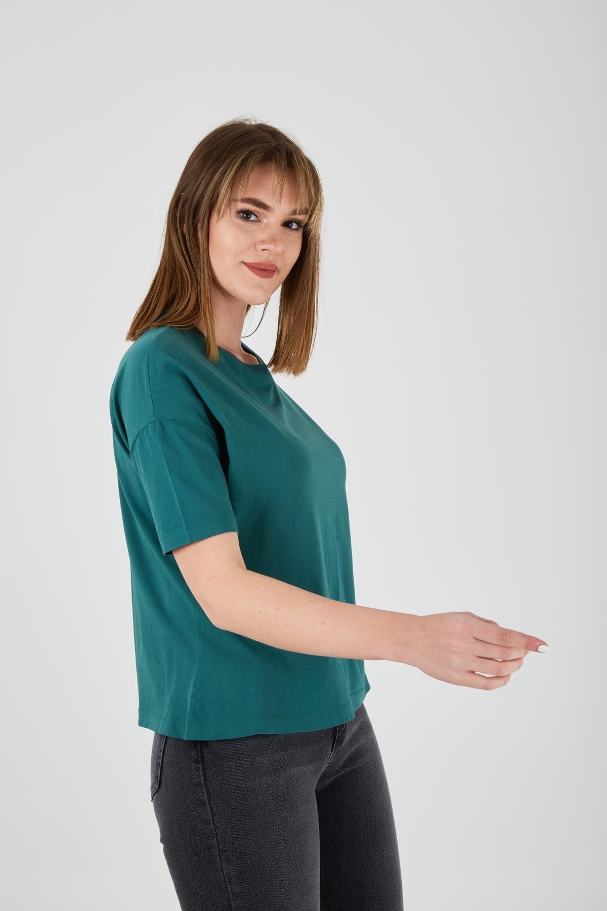 Basic Yıkamalı Tişört PETROL