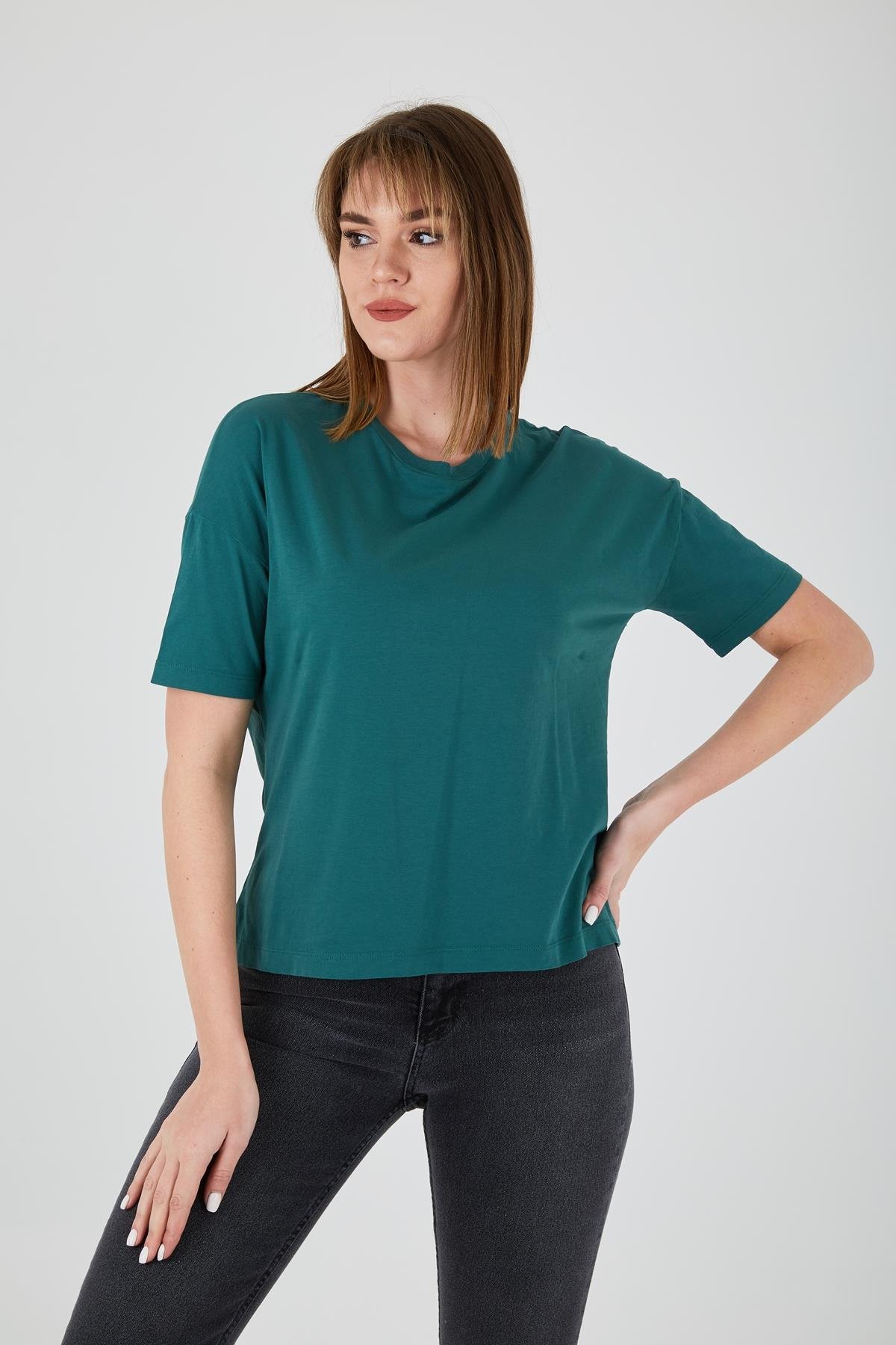 Basic Yıkamalı Tişört PETROL