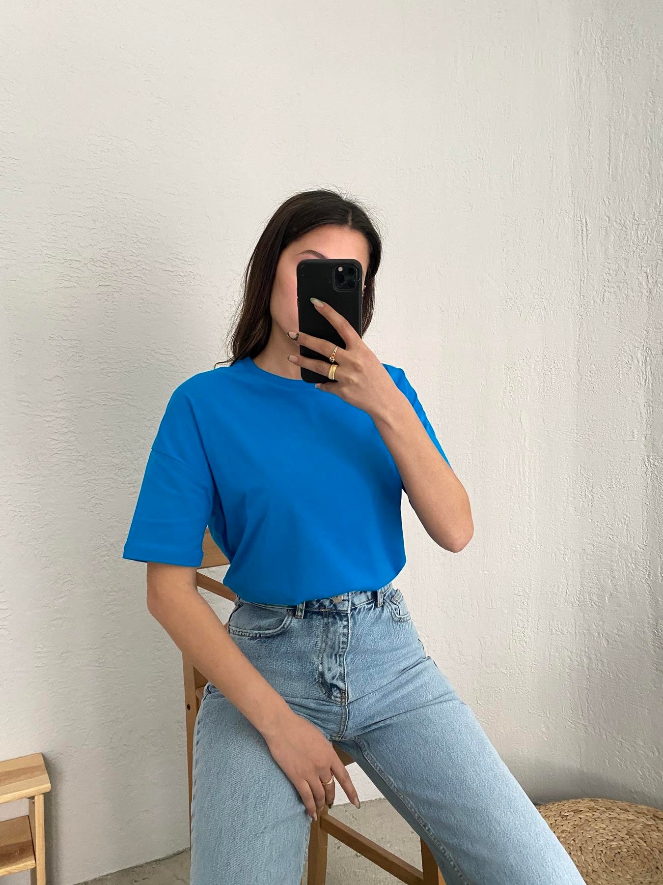 Basic Yıkamalı Tişört SAKS