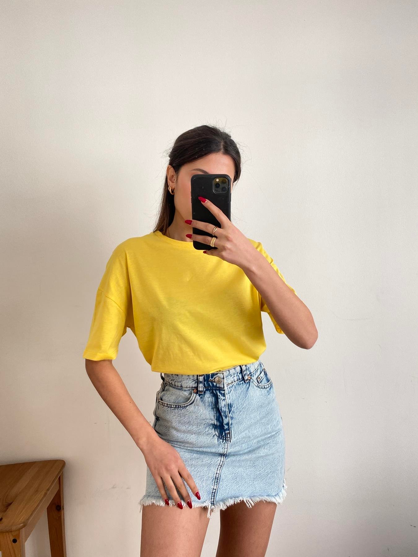 Basic Yıkamalı Tişört SARI